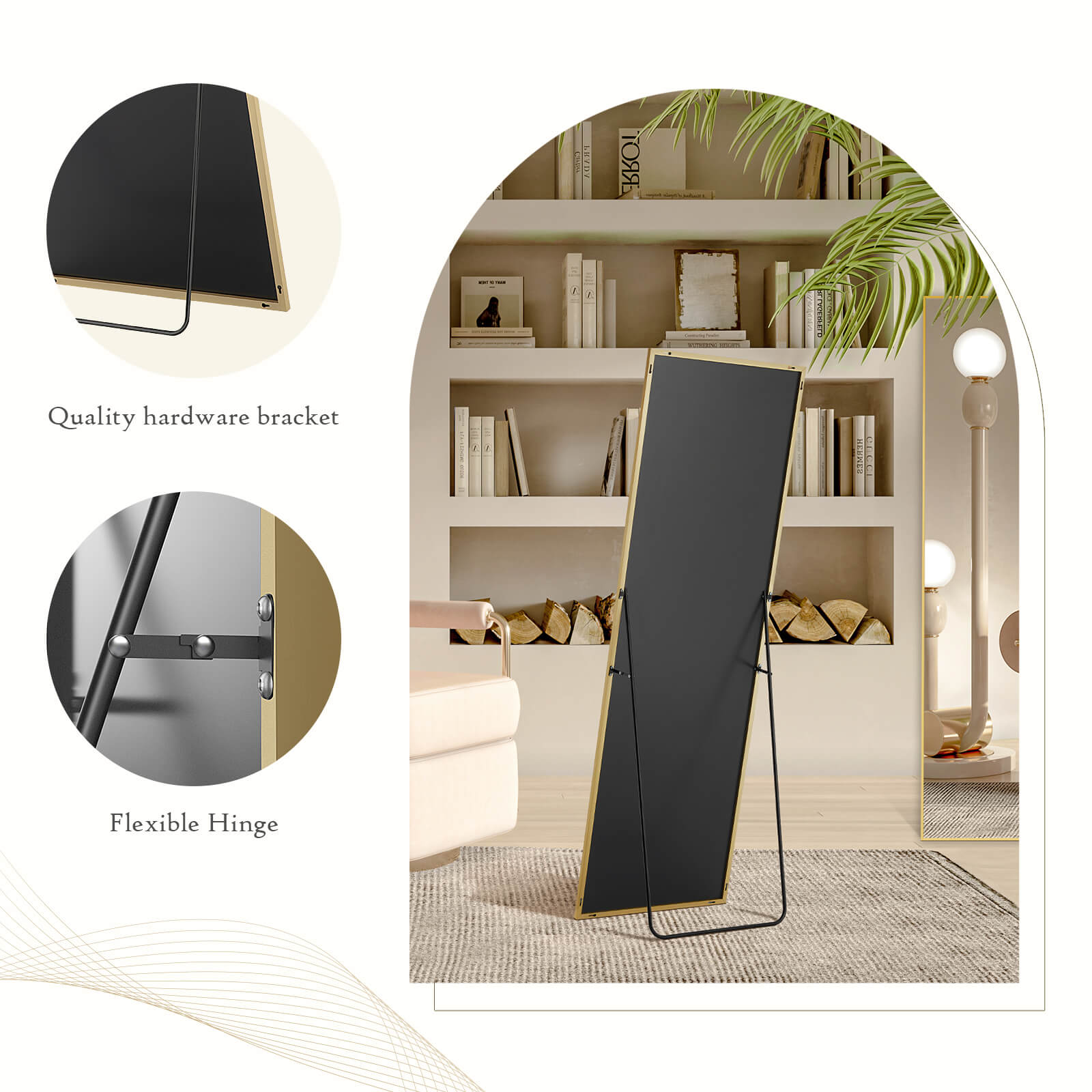 edx 71"x30" Arched Full Body Mirror Floor Mirror Standing Hanging or Leaning Wall with Stand Aluminum Alloy Thin Frame
