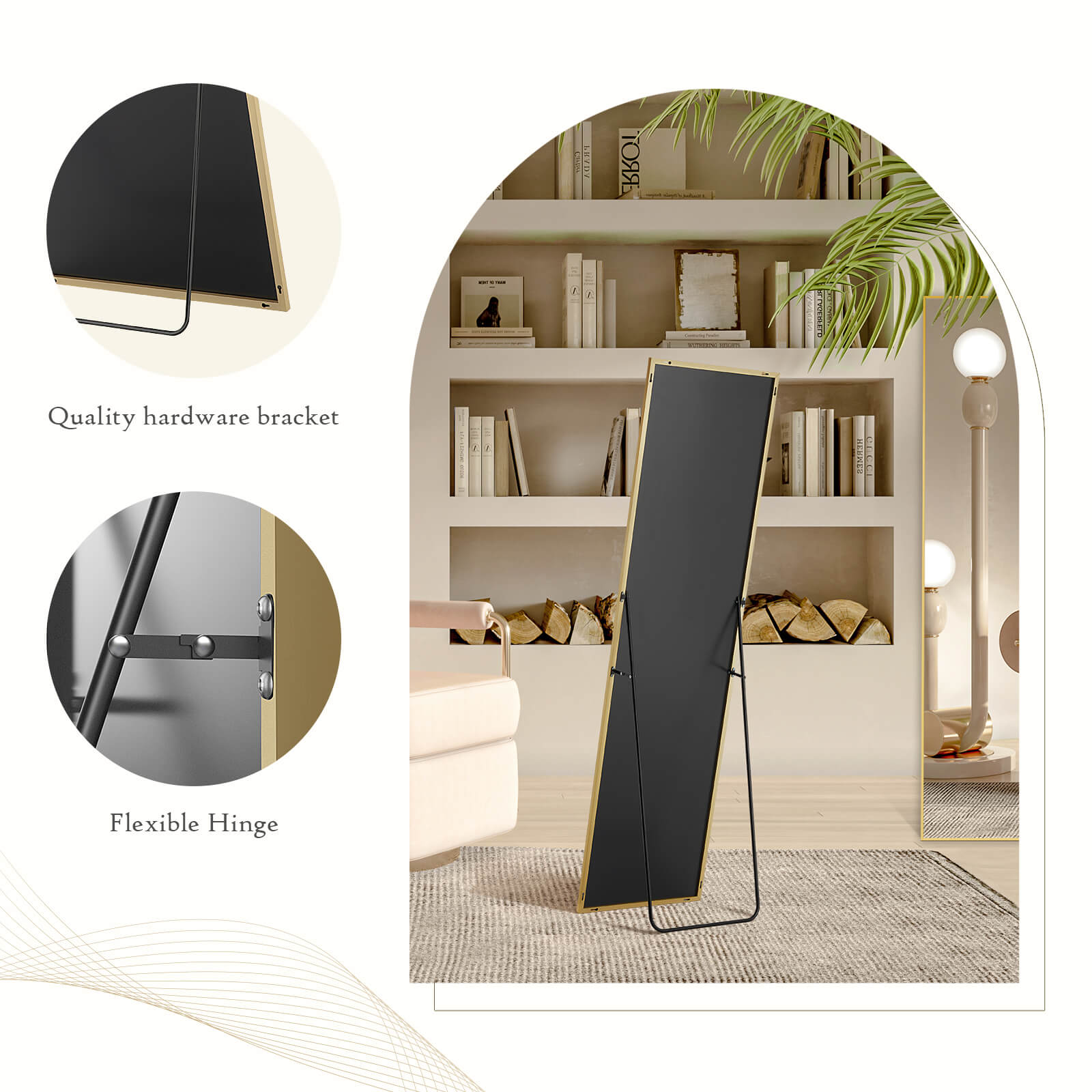 edx 71"x30" Arched Full Body Mirror Floor Mirror Standing Hanging or Leaning Wall with Stand Aluminum Alloy Thin Frame