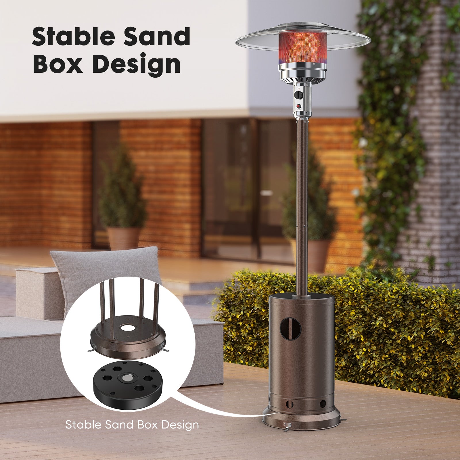 EDX 48,000 BTU Propane Patio Heater, Comes with Double Heating Grid and weight-adjustable water tank,Stable Base for Home, Outdoor, Brown