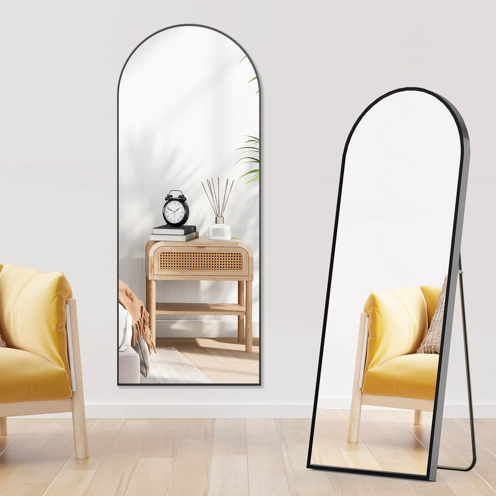 edx 59"x16" Floor Standing Mirror, Wall Mirror with Stand Aluminum Alloy Thin Frame