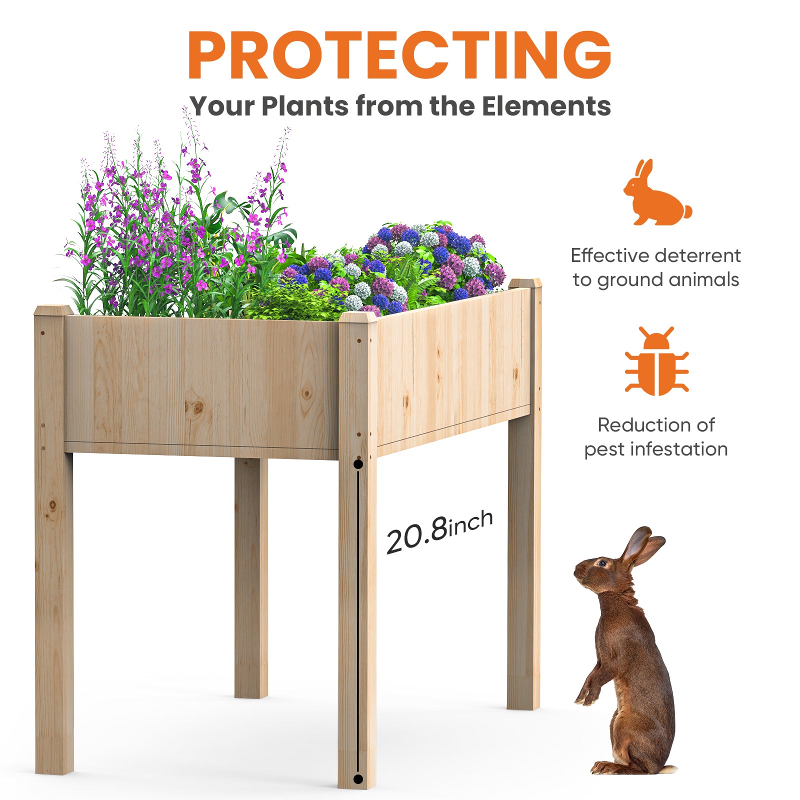 Outdoor Wood Raised Garden Bed, 48x24x30in Elevated Reinforced Large Planter Box with Storage Shelf for Vegetable Flower Backyard Patio Gardening Balcony & Bed Liner 300lb Capacity - Natural