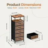 edx 3 Fabric Drawers Nightstand with Charging Station & USB/Type-C Ports and Outlets, Variable Light Strip Bedside End Table with Adjustable Feet for Bedroom, Rust Brown