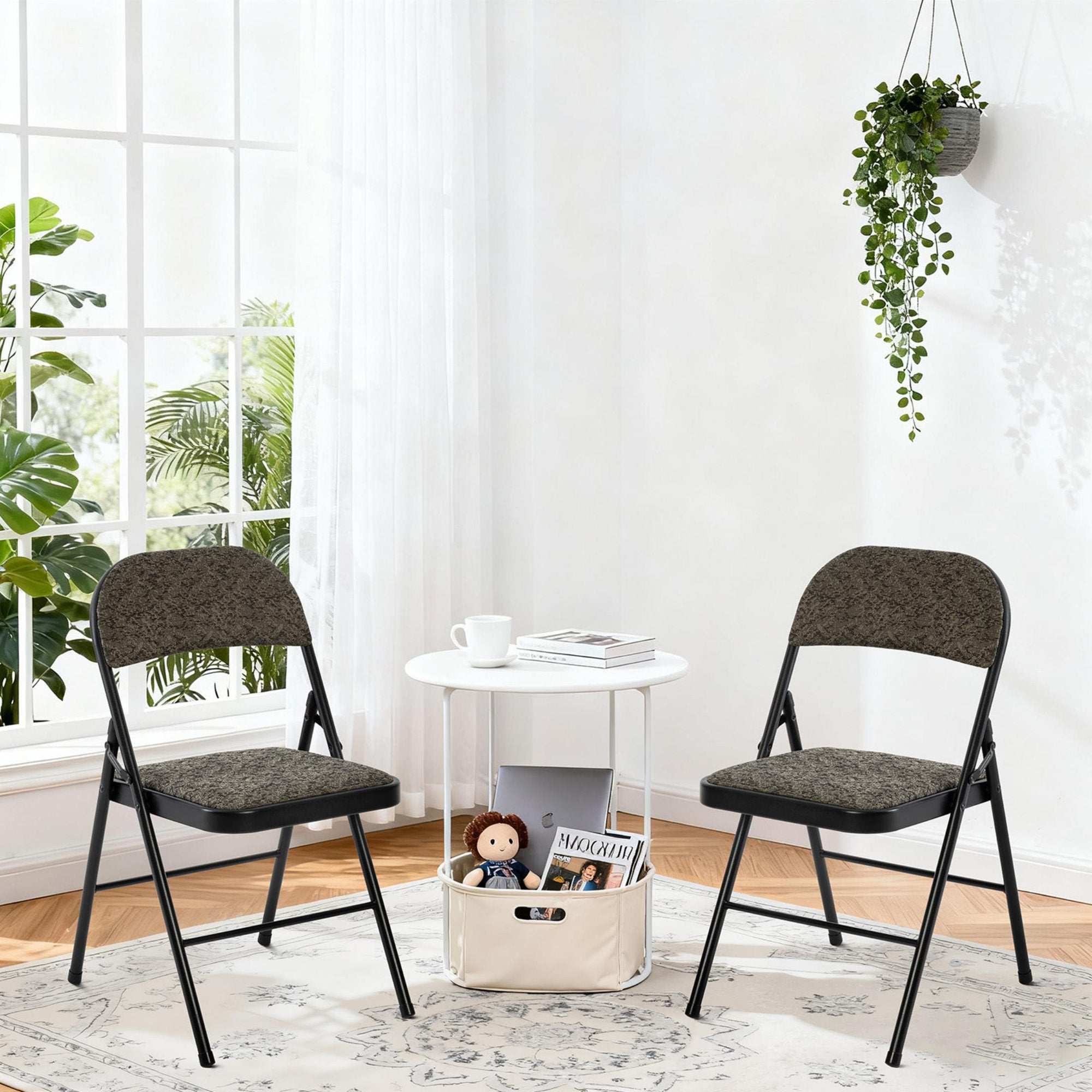 EDX Folding Chairs with Padded Cushion and Back, Fabric Stackable Portable Dining Chiars Set with Durable Steel Frame, for Home and Office, Conference, Wedding, Party, Garden