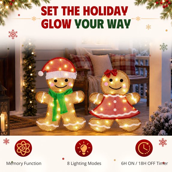 EDX Christmas Outdoor Decorations, Set of 2 Pre-Lit LED Christmas Yard Figures, Lighted Holiday Decorations for Lawn, Garden and Home Display