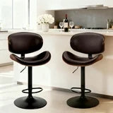 EDX Bar Stools Set of 2 for Kitchen Counter, Adjustable Bentwood Barstools, Modern PU Leather Upholstered Bar Chair with Back and Footrest, for Bar, Kitchen, Dining Room