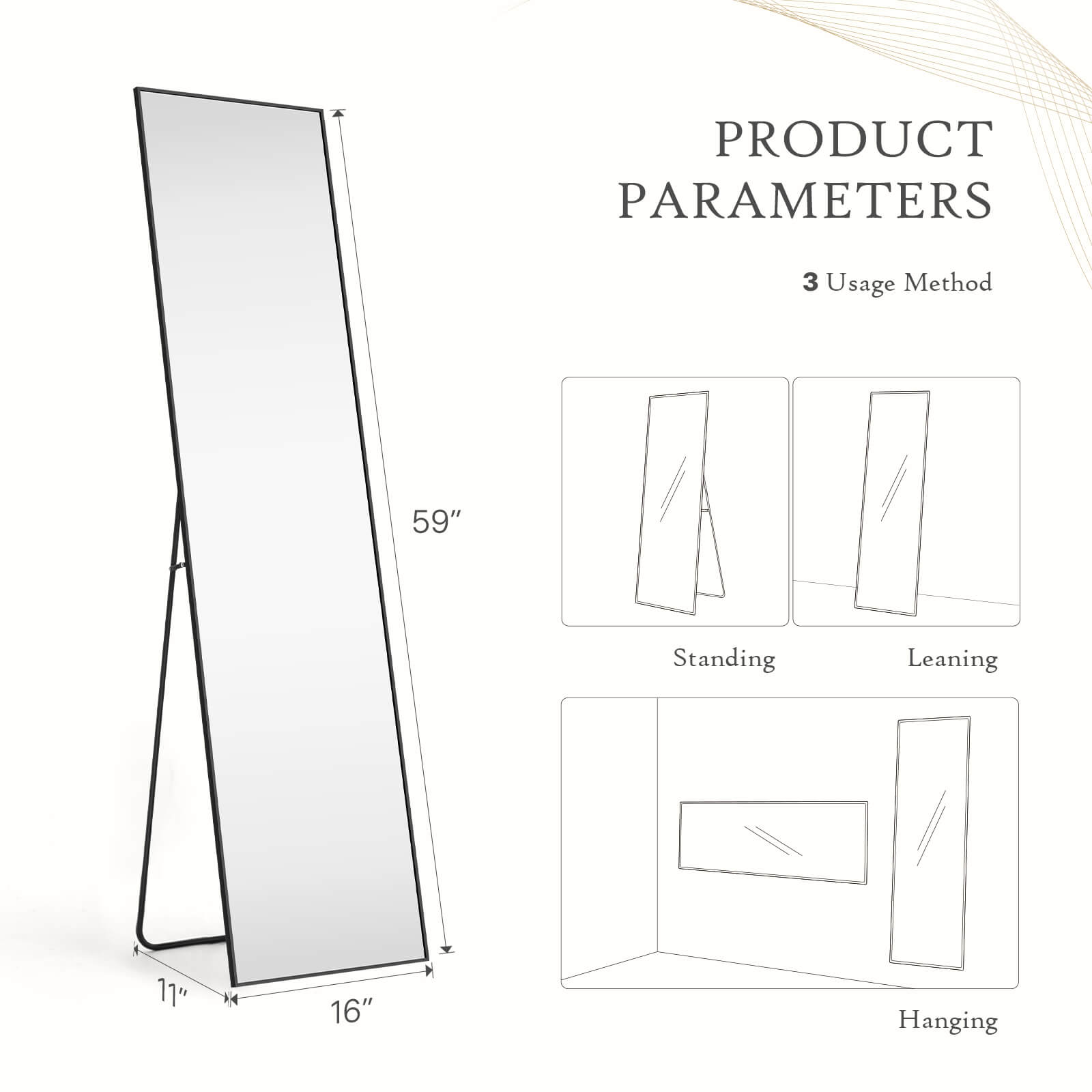 edx 71"x30" Arched Full Body Mirror Floor Mirror Standing Hanging or Leaning Wall with Stand Aluminum Alloy Thin Frame