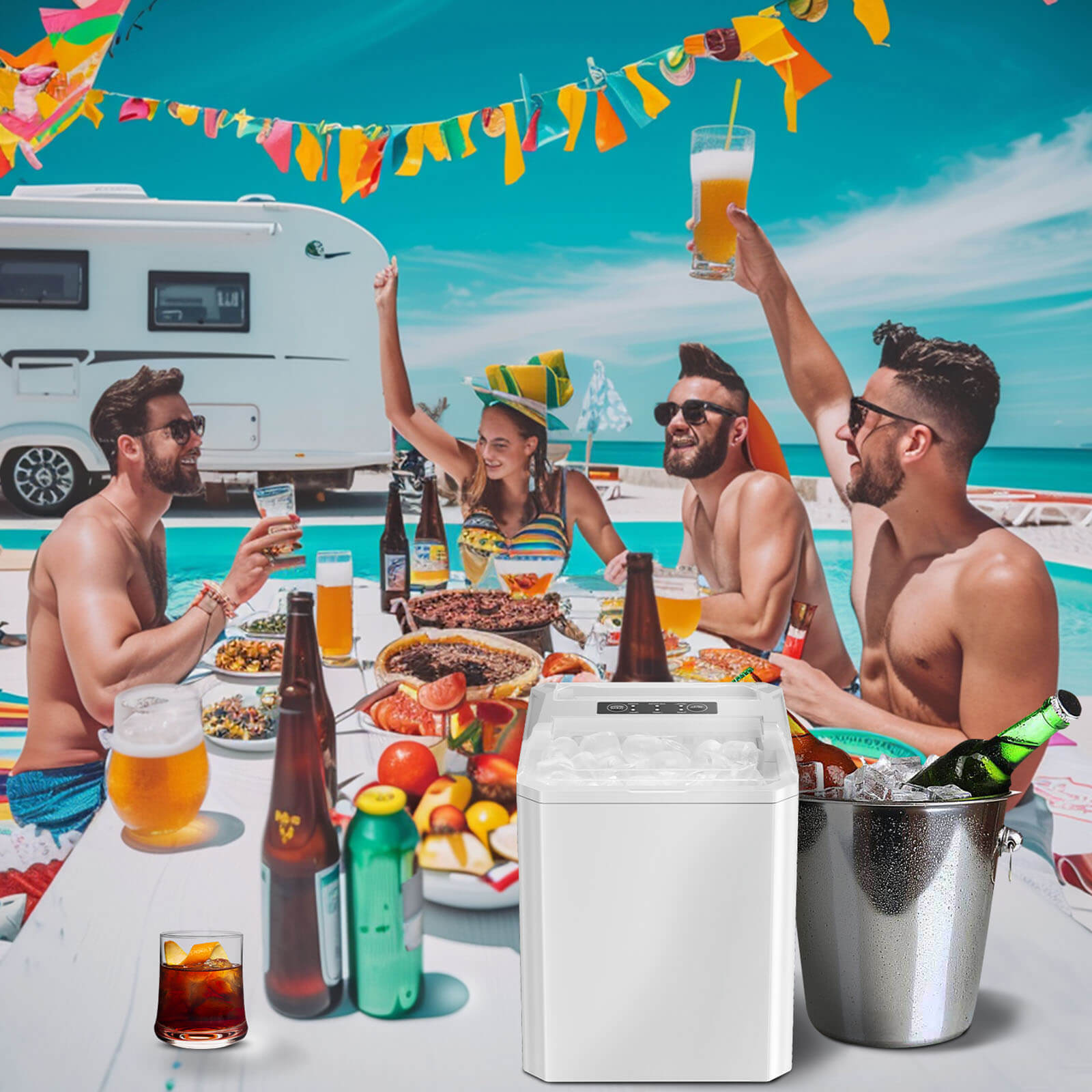 edx Countertop Ice Maker, Portable Ice Machine Self-Cleaning, 9 Cubes in 6 Mins, for Home Party Office