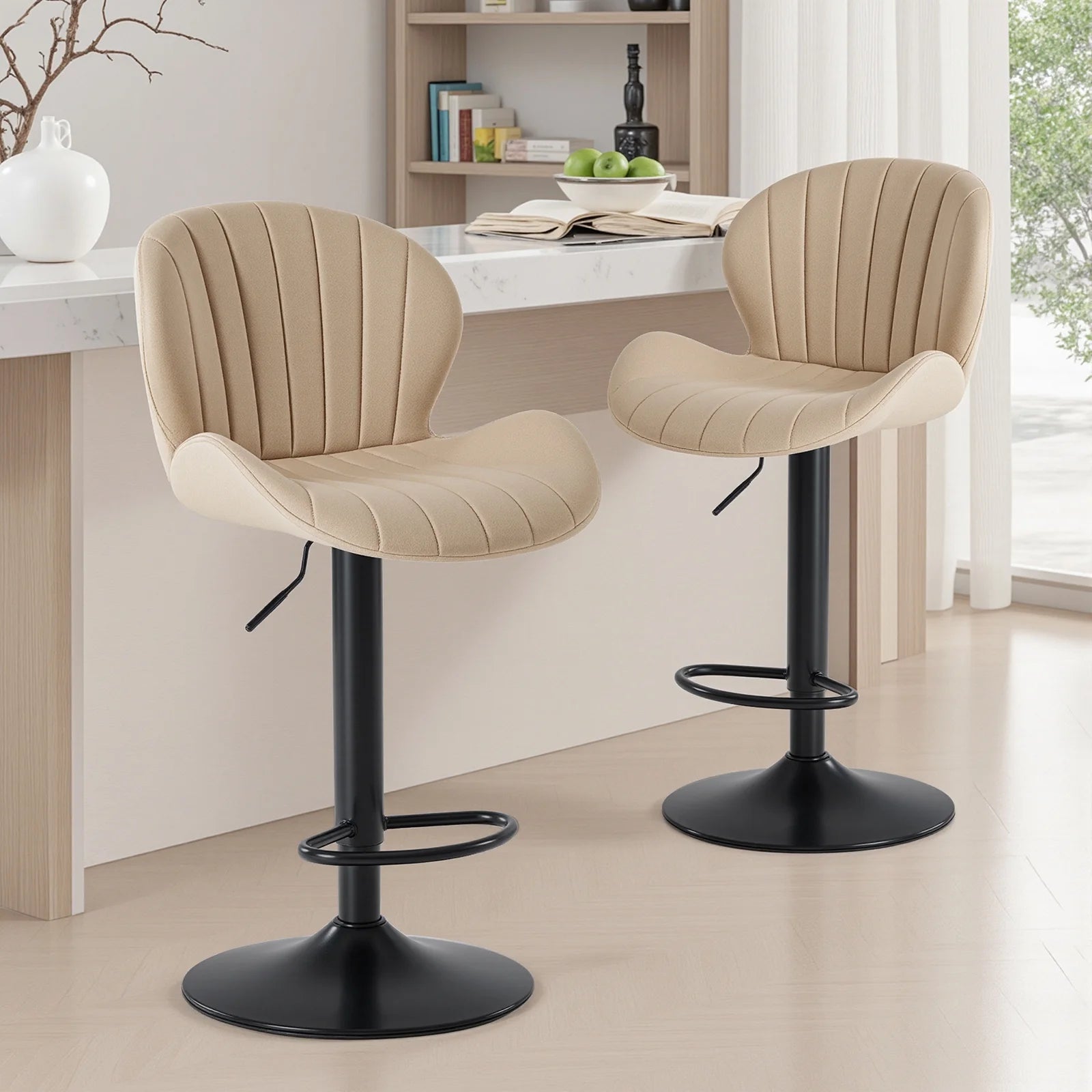 EDX Bar Stools Set of 2, Modern Adjustable Armless Swivel Counter Stools with PU Leather