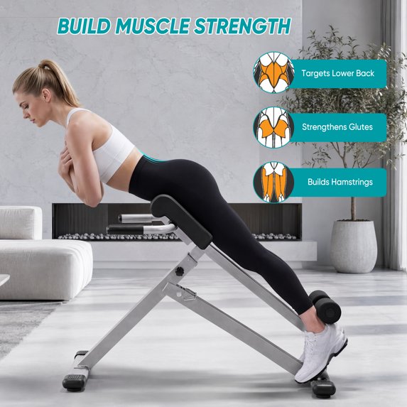EDX Roman Chair Hyperextension Bench, Adjustable Foldable 250 lbs Capacity, Multi‑Purpose Home Gym Workout Bench for Glutes, Hamstrings, Back & Abs, Silver