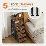edx 3 Fabric Drawers Nightstand with Charging Station & USB/Type-C Ports and Outlets, Variable Light Strip Bedside End Table with Adjustable Feet for Bedroom, Rust Brown