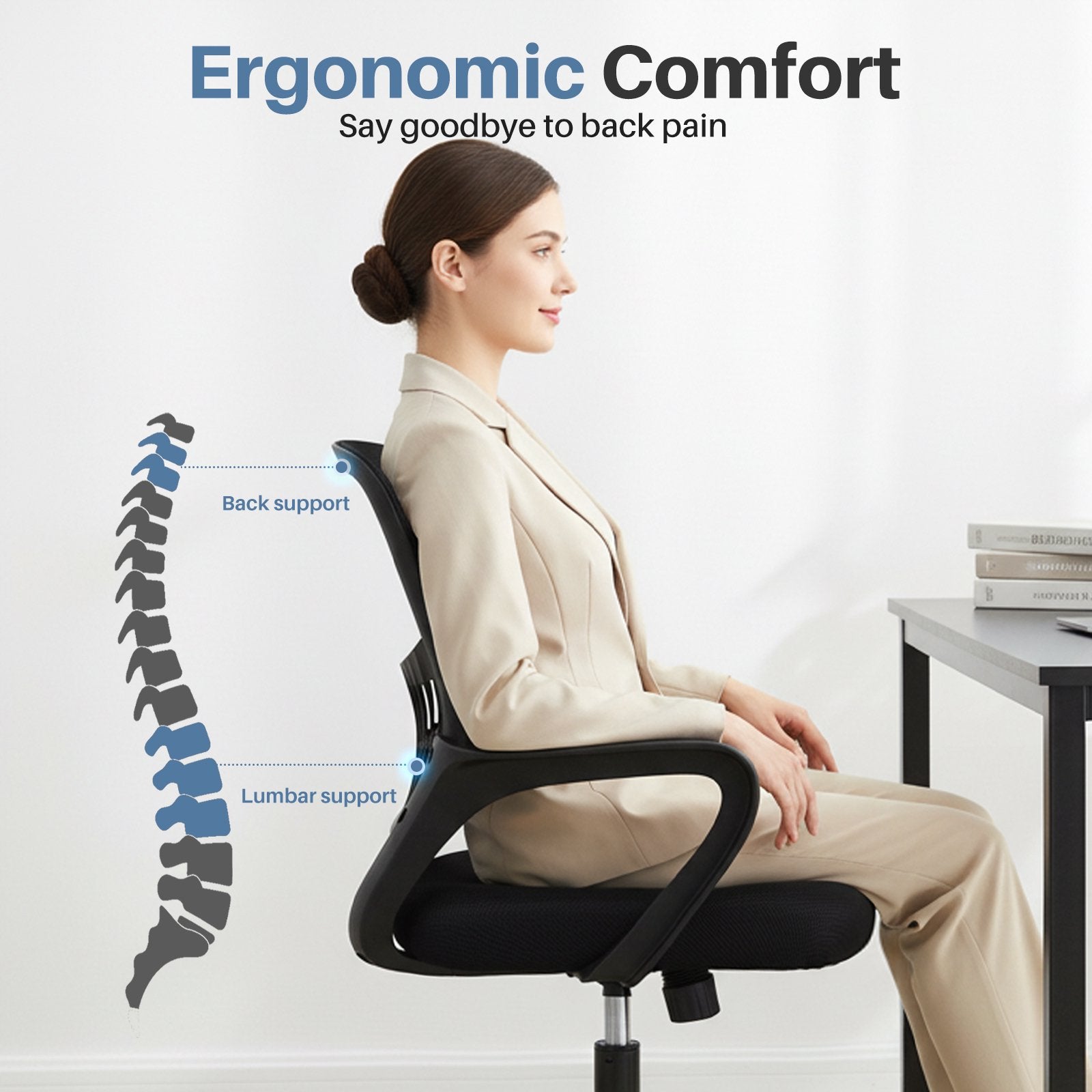 EDX Desk Chair with Ergonomic Lumbar Support, Removable Footrest - 250lbs Capacity, Suitable for Home, Office, Bedroom