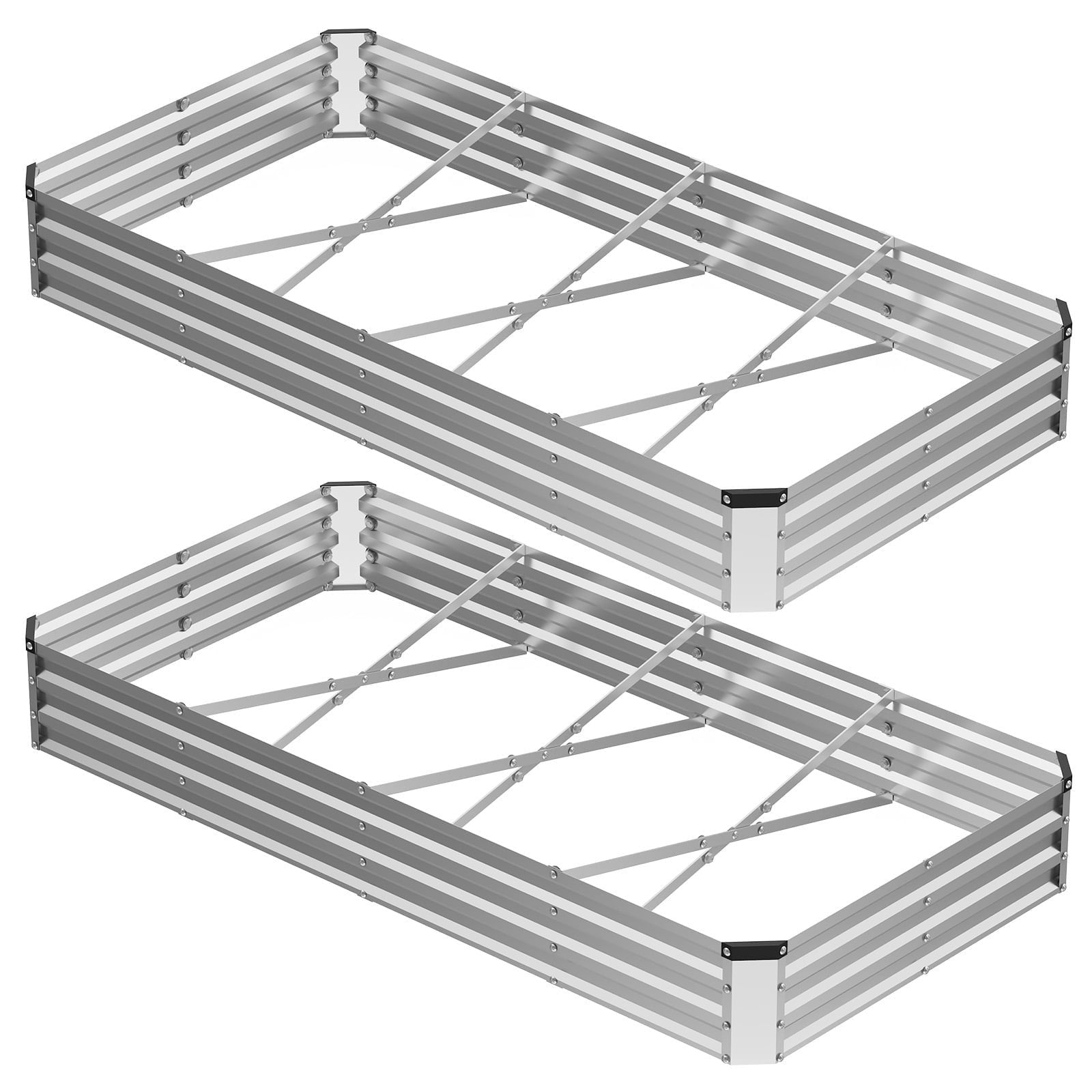 EDX Galvanized Raised Garden Bed, Outdoor Metal Planter Box Kit for Vegetables, Flowers and Herbs, Silver