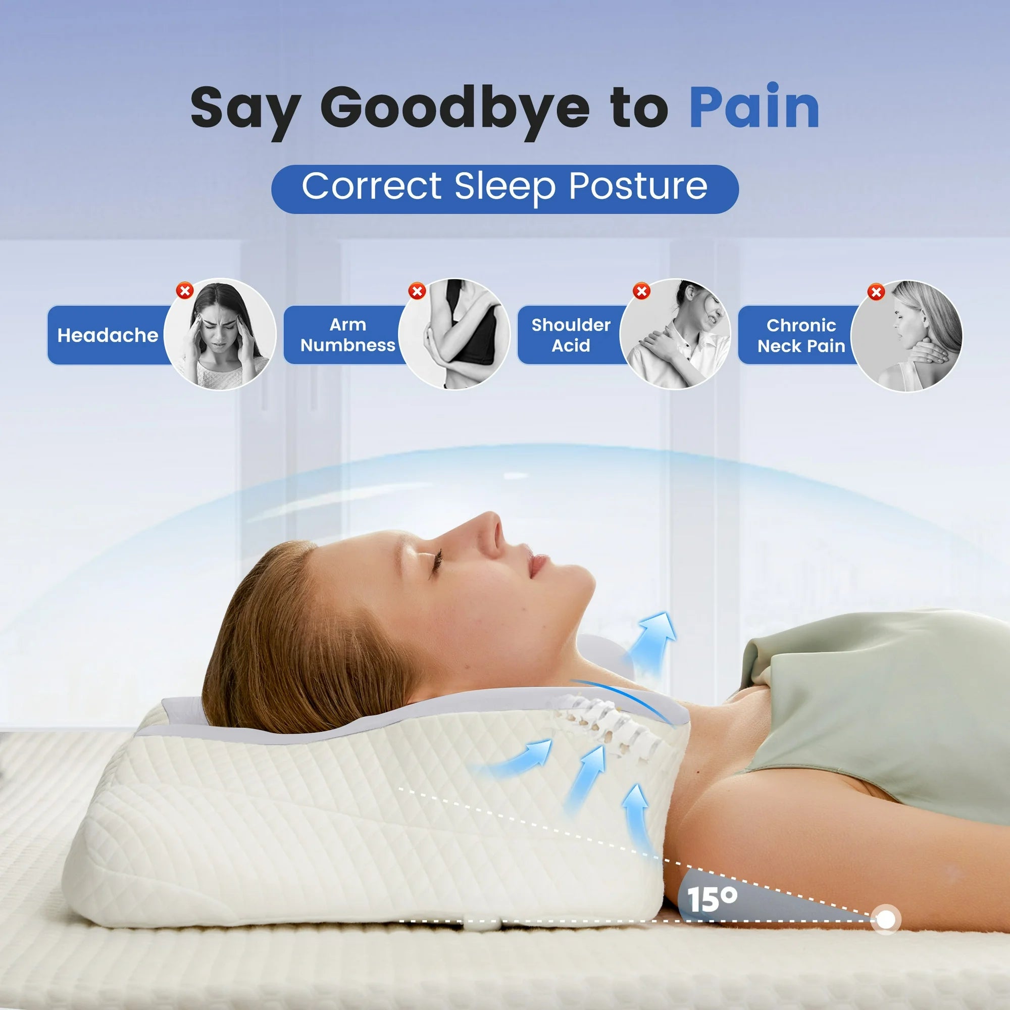 edx Memory Foam Pillows Effective Pain Relief Cervical Pillows, Bed Pillows Contoured Support Pillows Side Back Stomach Sleepers, 2 Pack