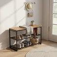 edx Shoe Rack Bench, 3-Tier Industrial Shoe Storage Organizer, 28.3inches Entry Bench with Mesh Shelves for Living Room, Entryway, Rustic Brown