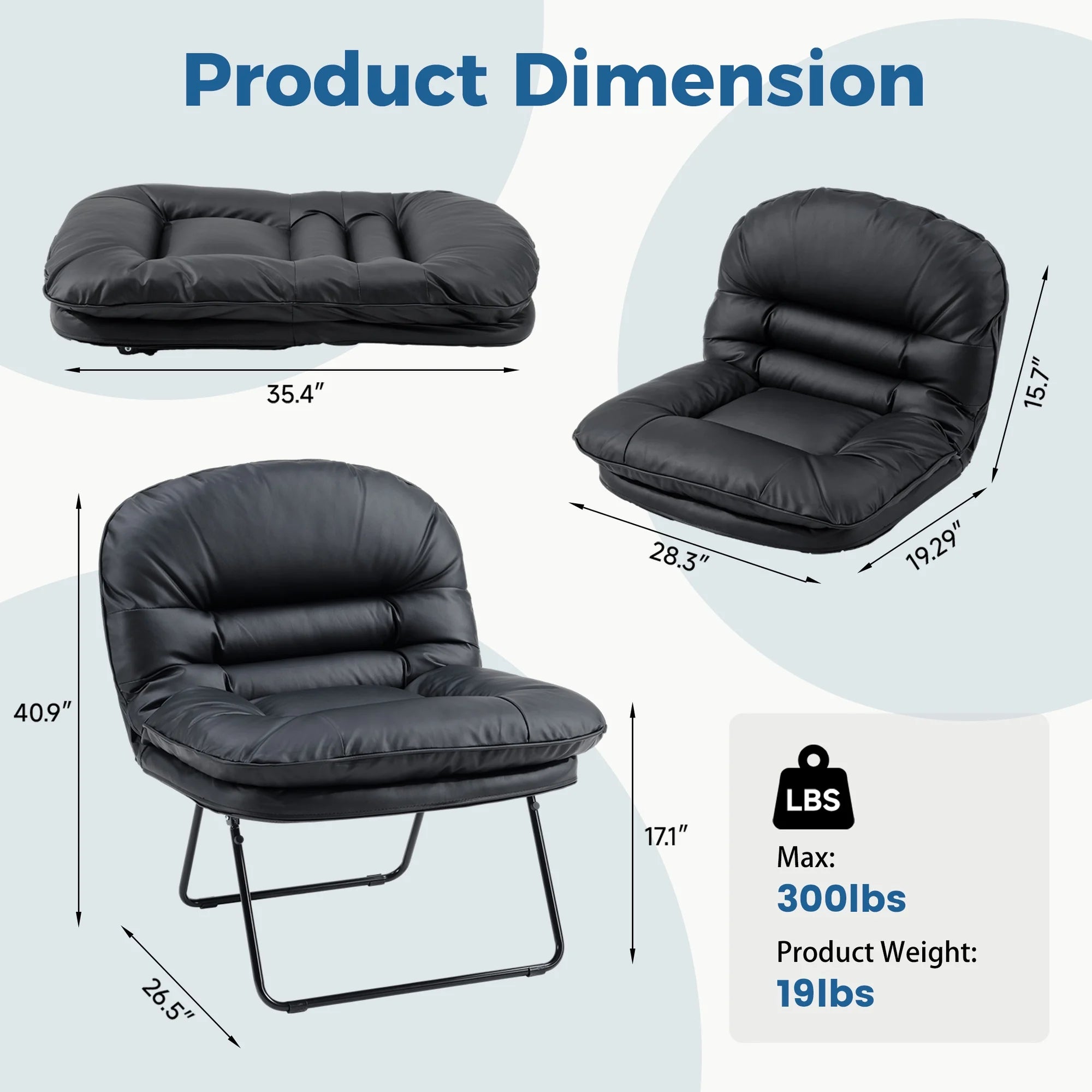 edx 3-in-1 Folding Chair/Office Chair/Comfy Saucer Chair, Small Sofa Chair with Backrest, Suitable for Bedroom/Dorm/Gaming Foldable Padded Chair