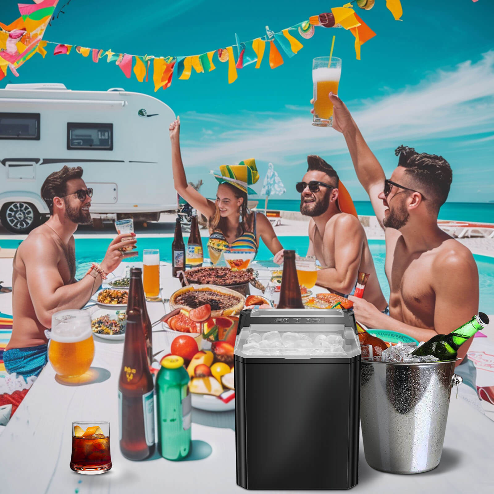 edx Countertop Ice Maker, Portable Ice Machine Self-Cleaning, 9 Cubes in 6 Mins, for Home Party Office