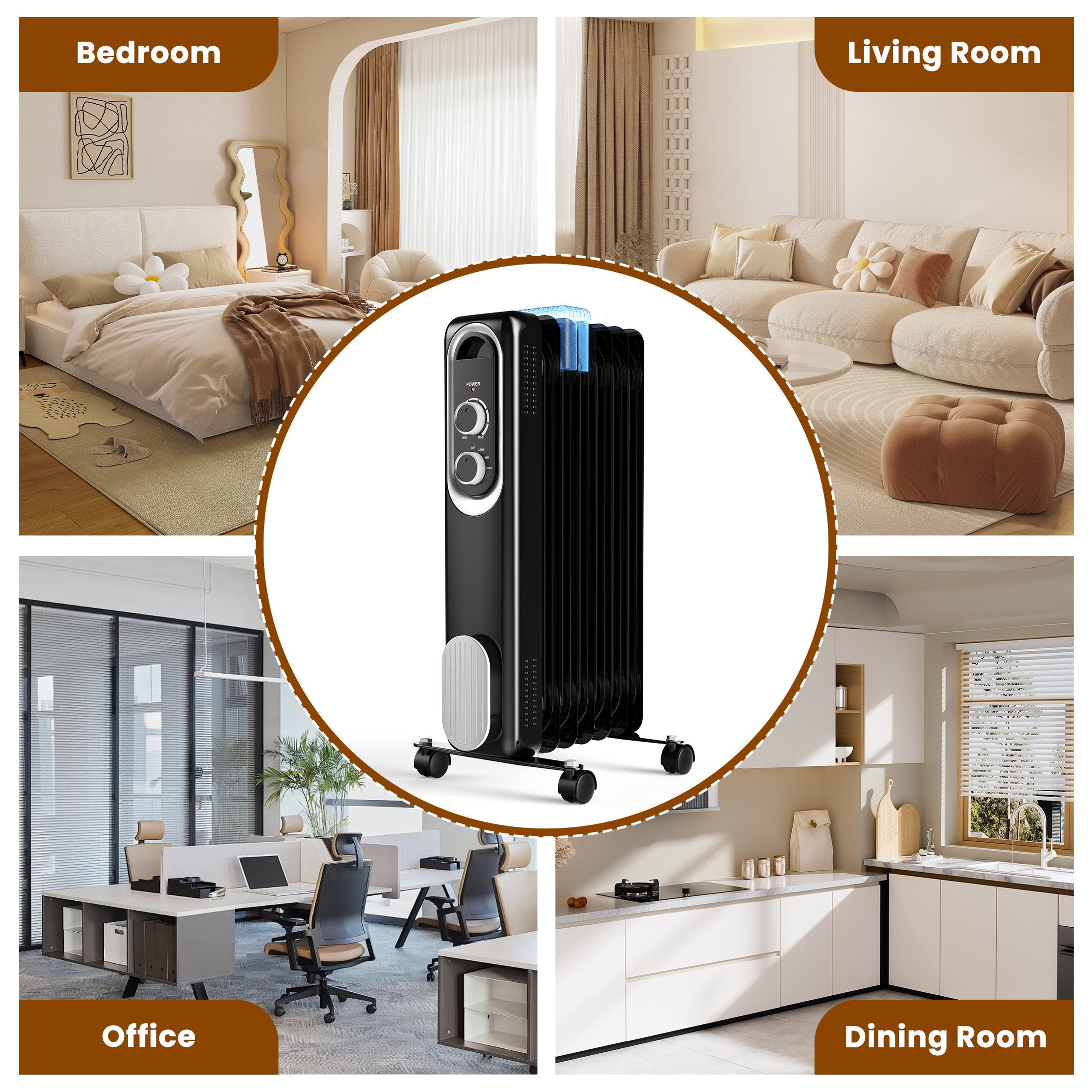 edx Basic Electric Oil Filled Radiator, 1500W Space Heater with Adjustable Thermostat, 22.83 x 11.81 x 4.92 in