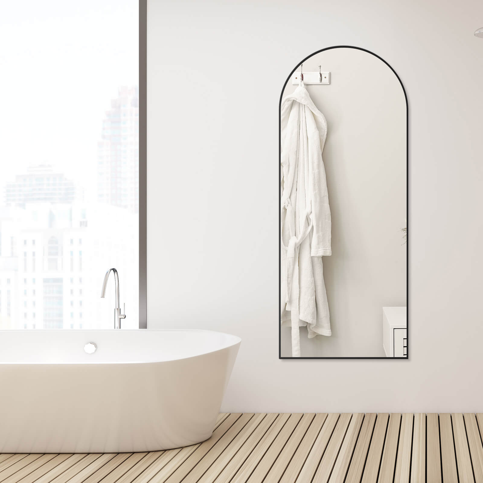 edx 59"x16" Floor Standing Mirror, Wall Mirror with Stand Aluminum Alloy Thin Frame