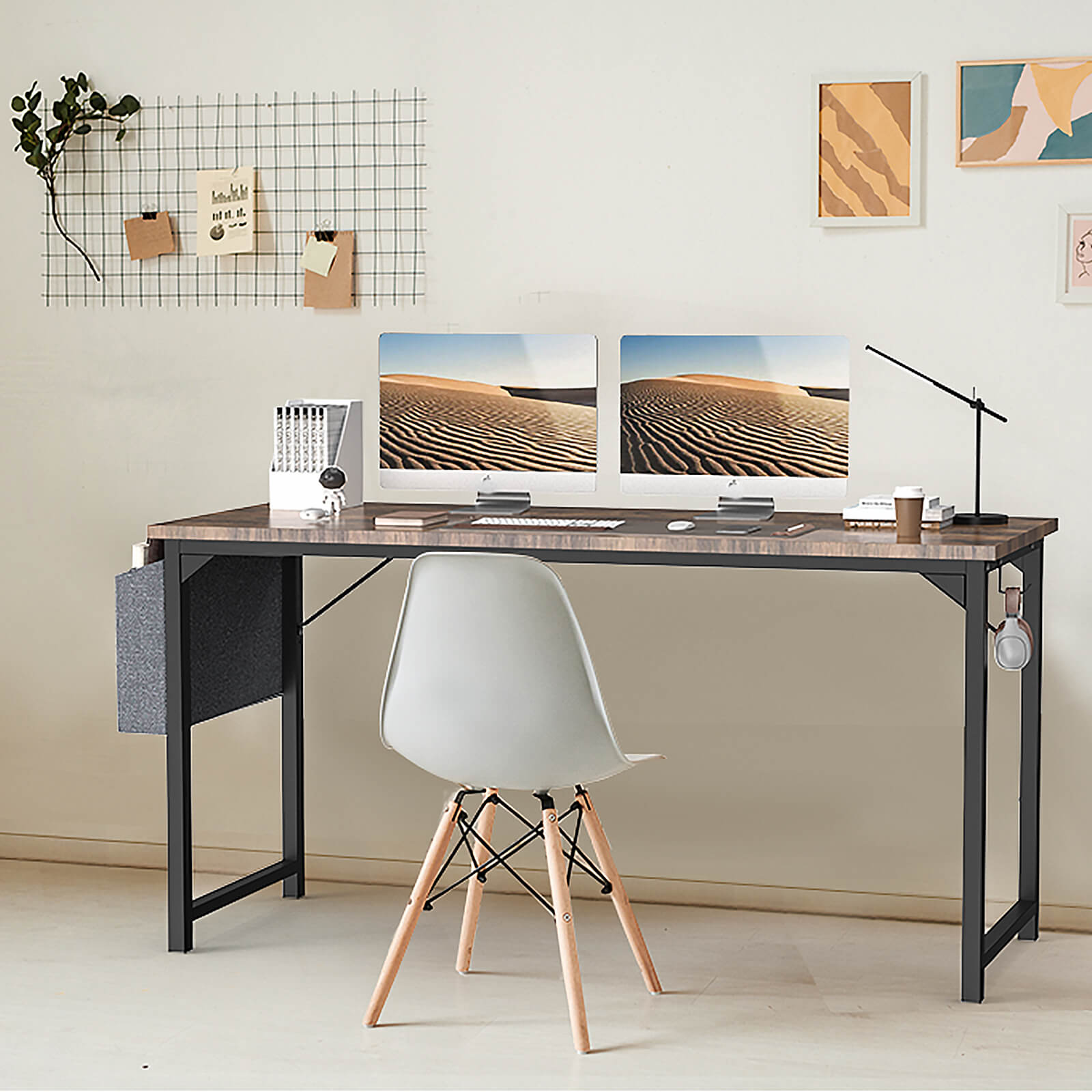 edx Computer Desk - 32/40/47/55/63 inch Student Kids Study Wooden Desk with Headphone Hook and Storage Bag for Bedroom, Living Room, Study Room