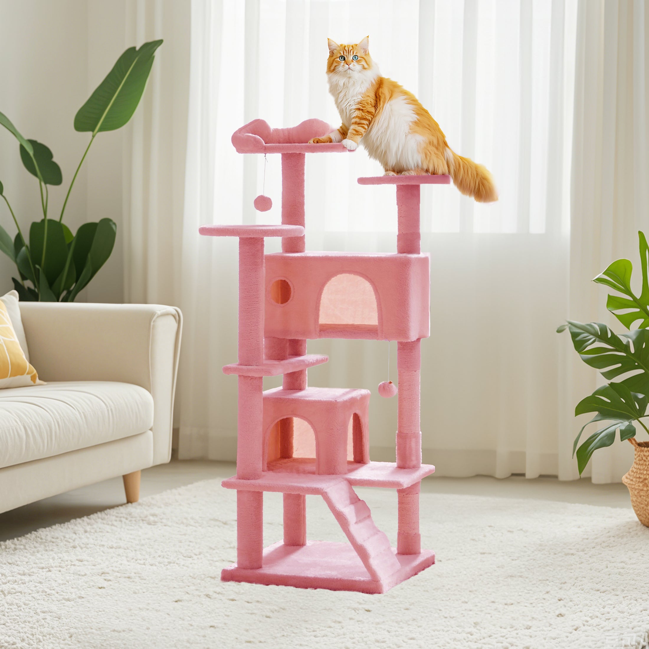 54'' Cat Tree Tower for Indoor Cats, Multi-Level Pet Furniture with Sisal Scratching Post, Large Cozy Condo, Climbing Ramp, Kitten Toy, Dark Grey