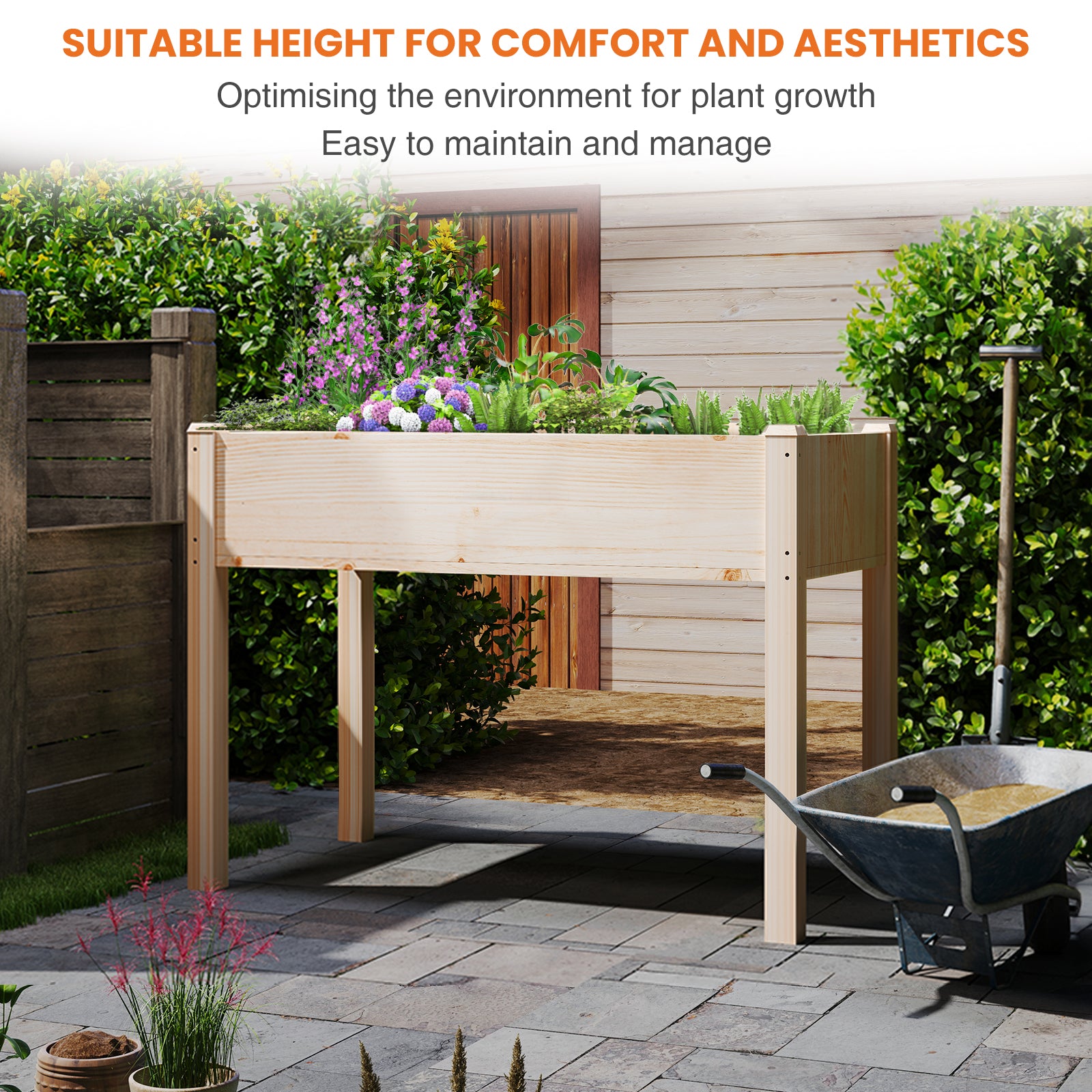 Outdoor Wood Raised Garden Bed, 48x24x30in Elevated Reinforced Large Planter Box with Storage Shelf for Vegetable Flower Backyard Patio Gardening Balcony & Bed Liner 300lb Capacity - Natural