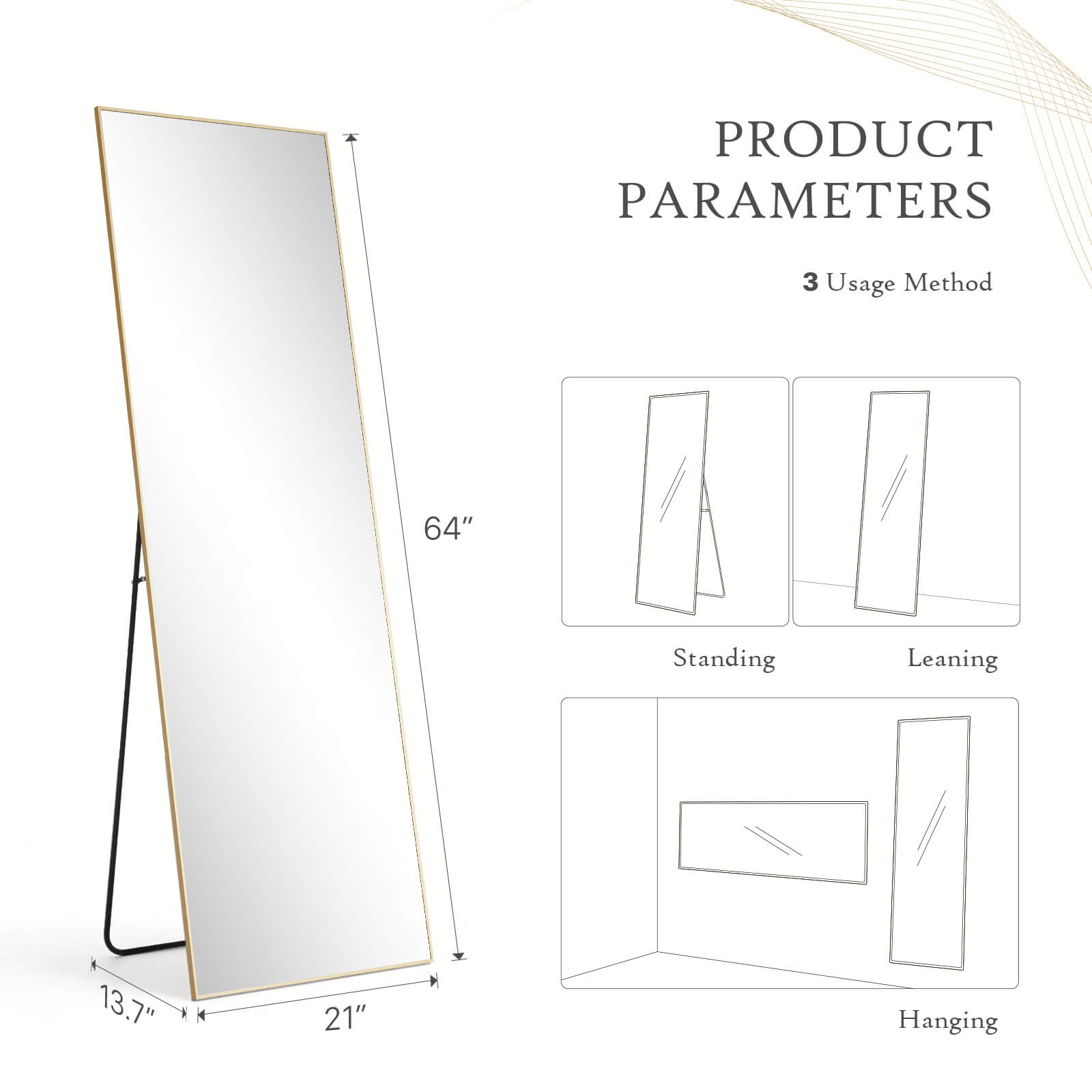 edx 71"x30" Arched Full Body Mirror Floor Mirror Standing Hanging or Leaning Wall with Stand Aluminum Alloy Thin Frame