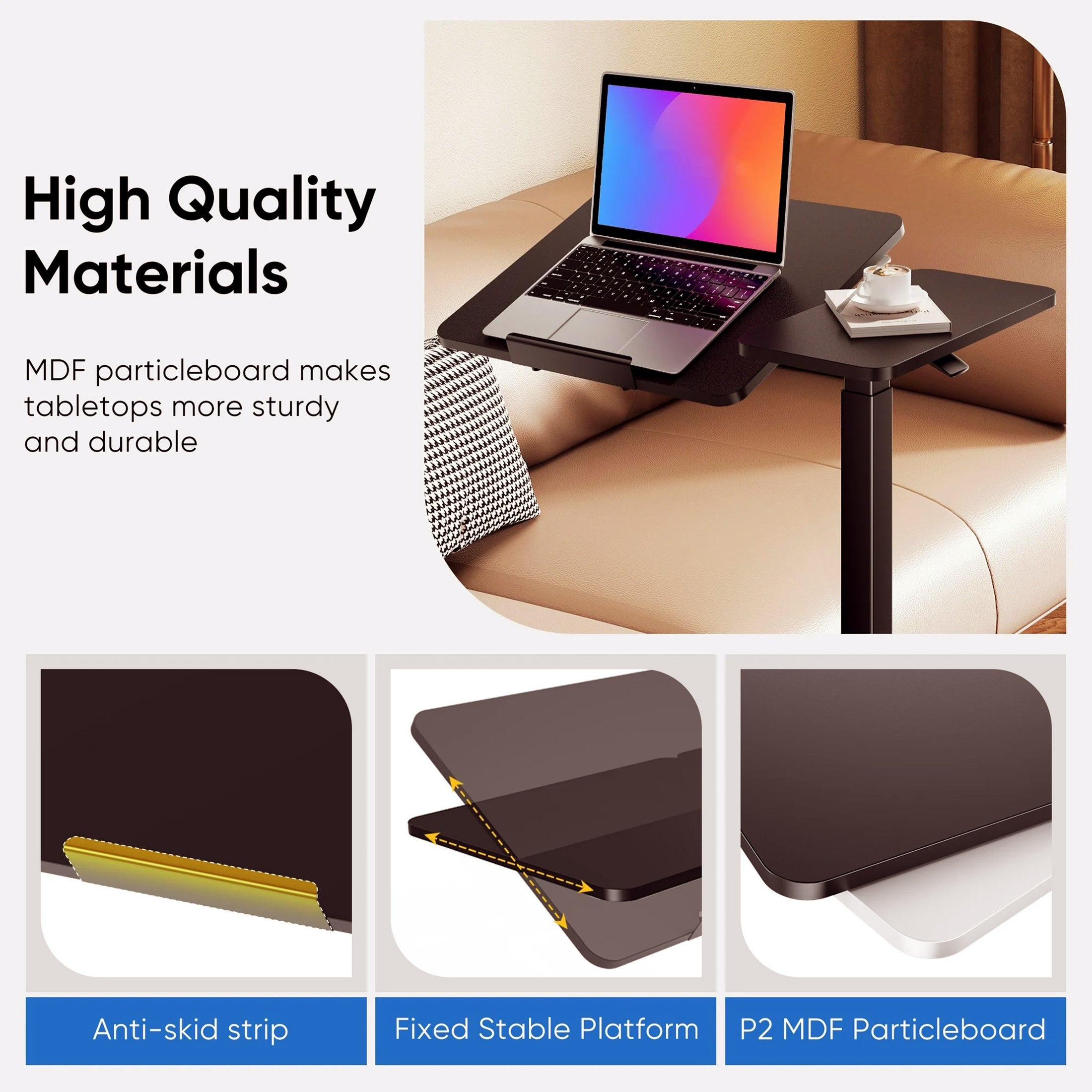 ZUNMOS Overbed Bedside Lap Desk with Wheels and Tilt Top, Mobile Standing Lap Desk Pneumatic Adjustable Height for Home Office Bedroom Sofa