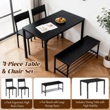 edx Dining Table and 2 Chairs for 4, Dining Bench with Metal Frame & Storage Rack, Space-Saving Ideal 4-Person Kitchen Table Set for Dinette, Small Space, Apartment, Restaurant