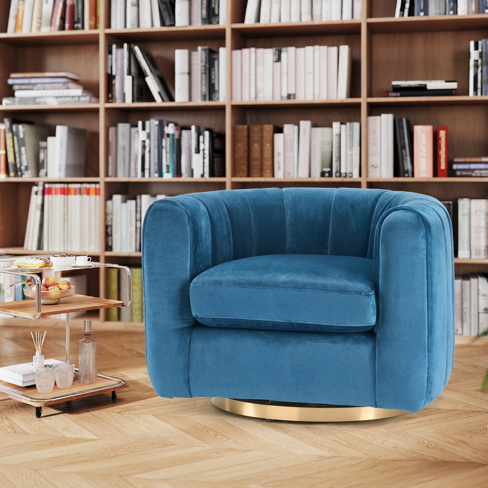 EDX Swivel Accent Chair, Reclining Velvet Barrel Chair