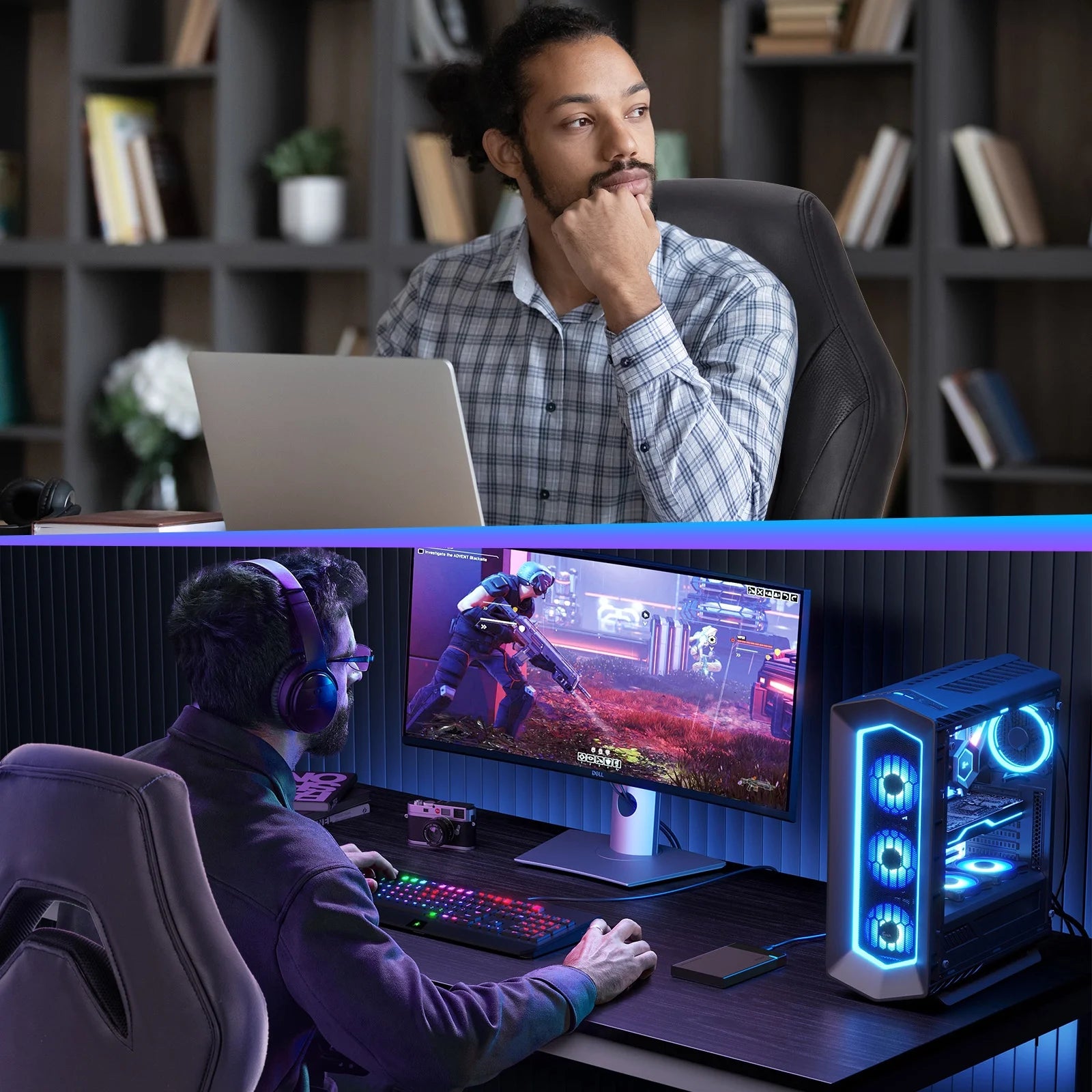 EDX Ergonomic Gaming Chair with PU Leather, Adjustable Swivel Computer & Office Desk Chair with Flip-Up Armrests, Black