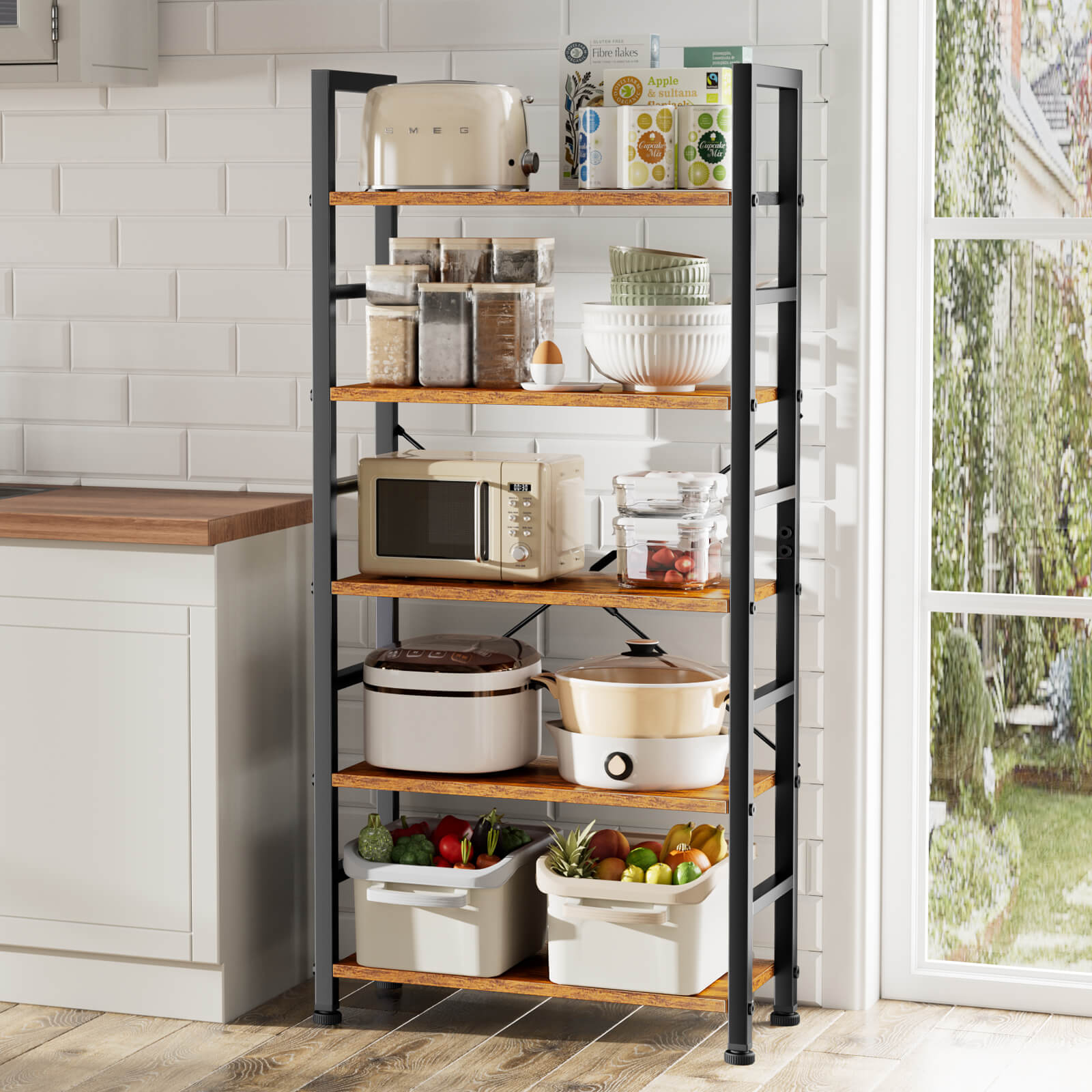 5-Tier Bookcase - Tall Bookshelf Modern Book Case for Books, Garage Kit, CDs, Movies, for Bedroom Home Office Kitchen Living Room