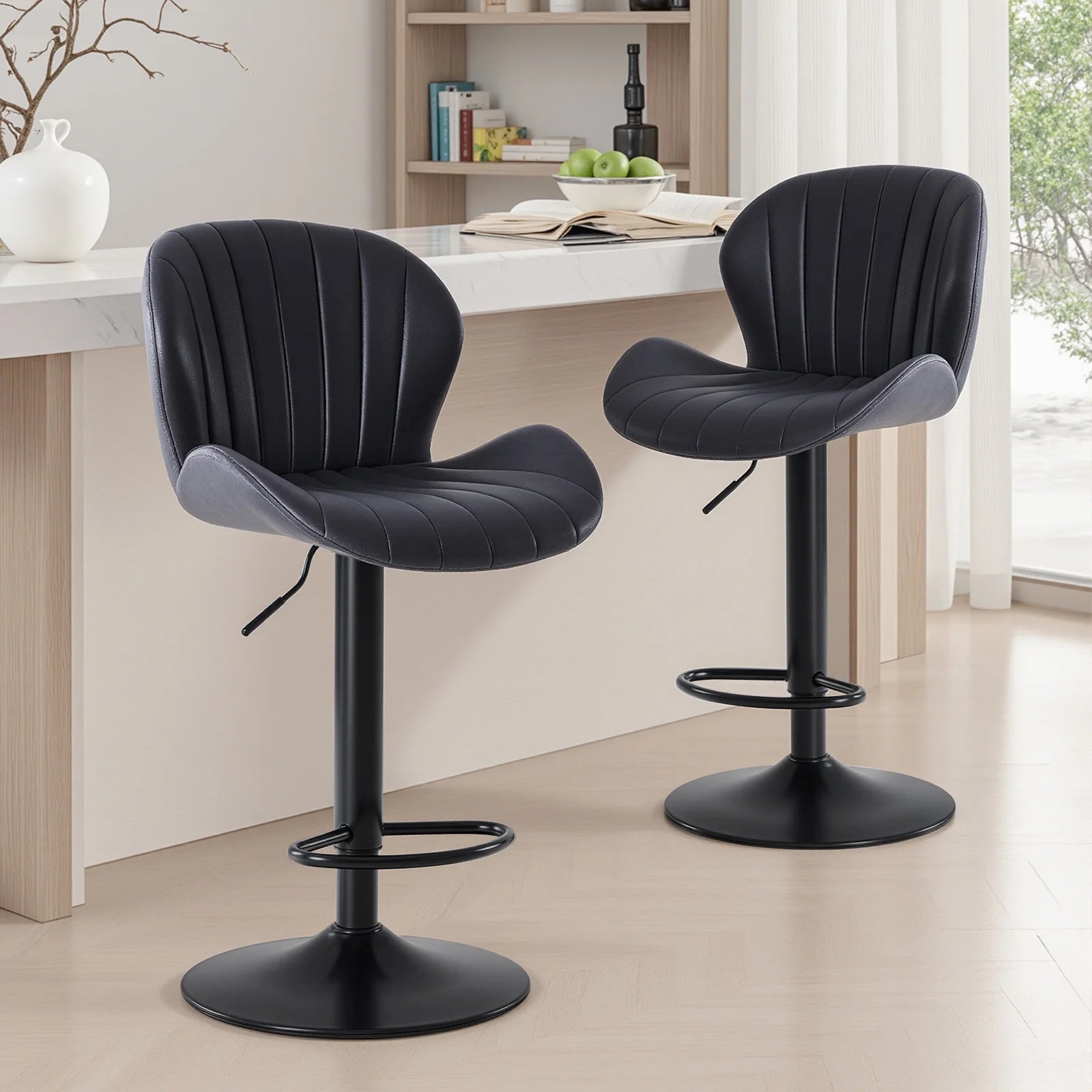 EDX Bar Stools Set of 2, Modern Adjustable Armless Swivel Counter Stools with PU Leather