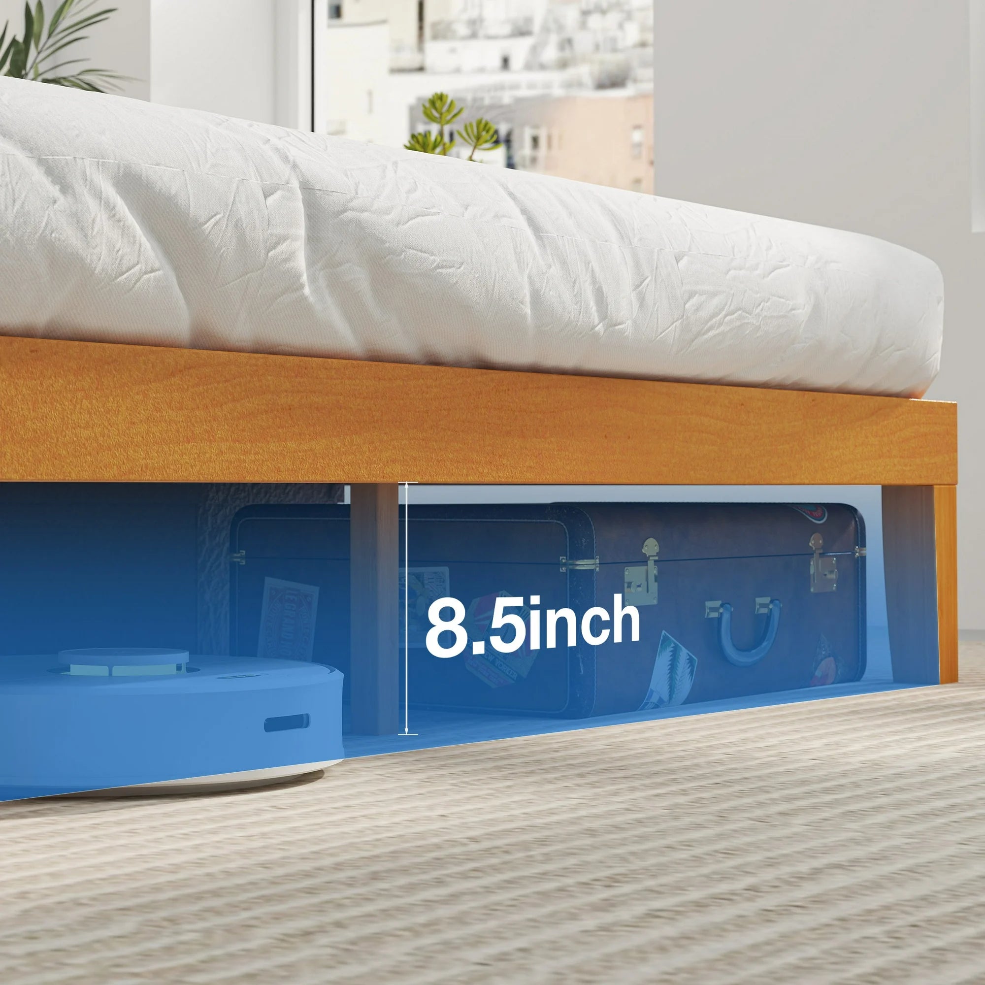 ZUNMOS 12 IN Size Solid Wood Bed Frame with Wood Slat Support, Sturdy, No Box Spring Needed, Natural Pine