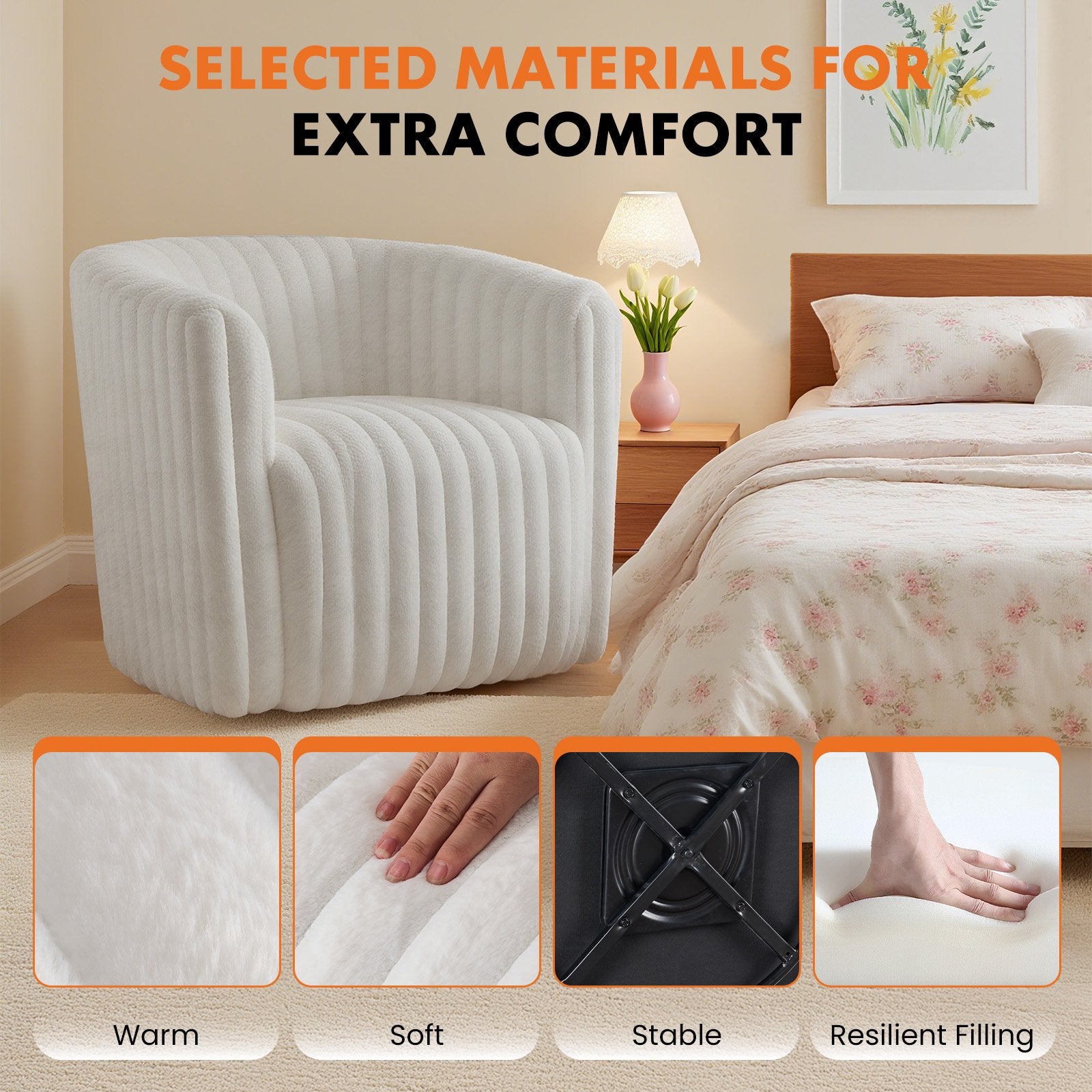 EDX Sydney 34.6" Wide Upholstered Swivel Armchair, Round Barrel Chair