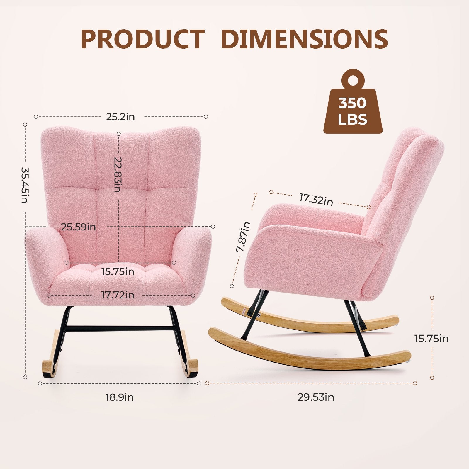 EDX Teddy Upholstered Rocking Accent Chair with Winged Back, Cozy Indoor Glider Seat for Reading, Bedroom, Living Room or Office