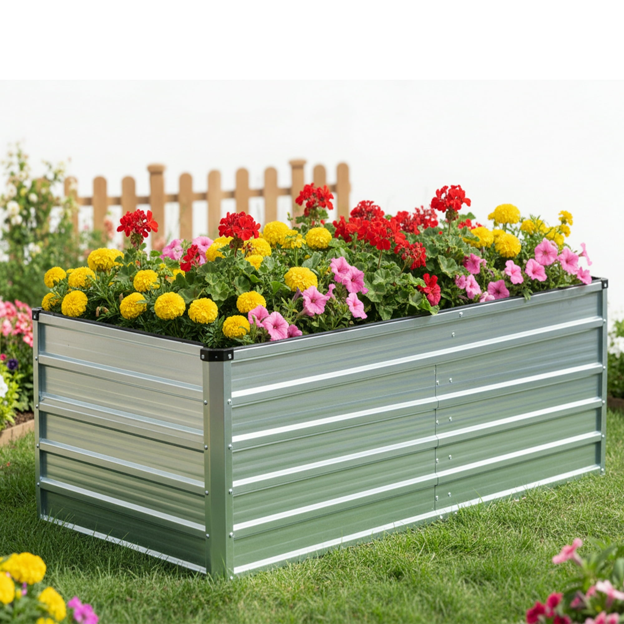 EDX Outdoor Metal Raised Garden Bed 6x3x2FT, Steel with Support Bars, Rust-Resistant Coating, Open Base for Drainage