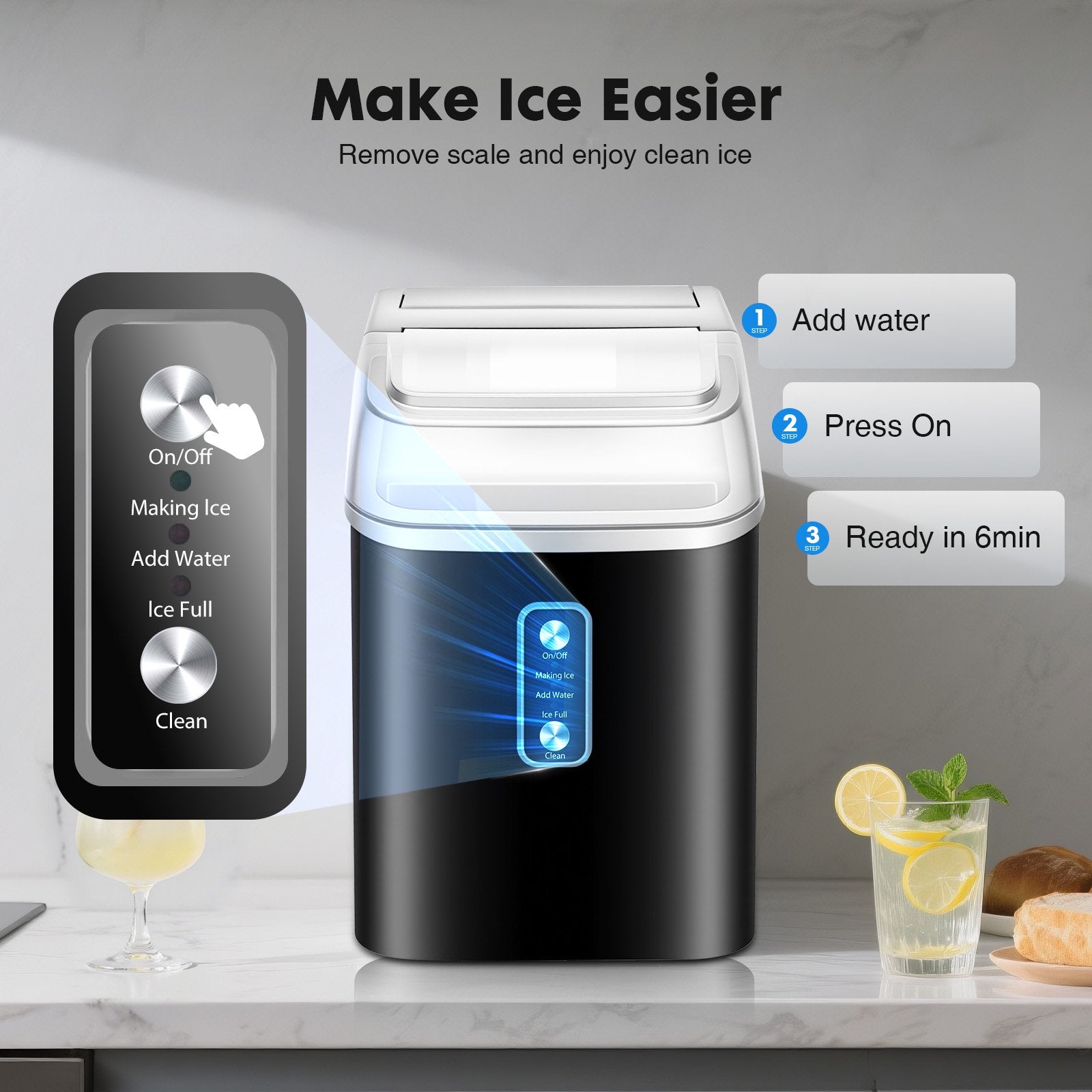 edx Nugget Ice Maker Countertop, 26 lbs/24H , Self-Cleaning Ice Maker , Includes Ice Scoop & 2.65 lbs Removable Basket