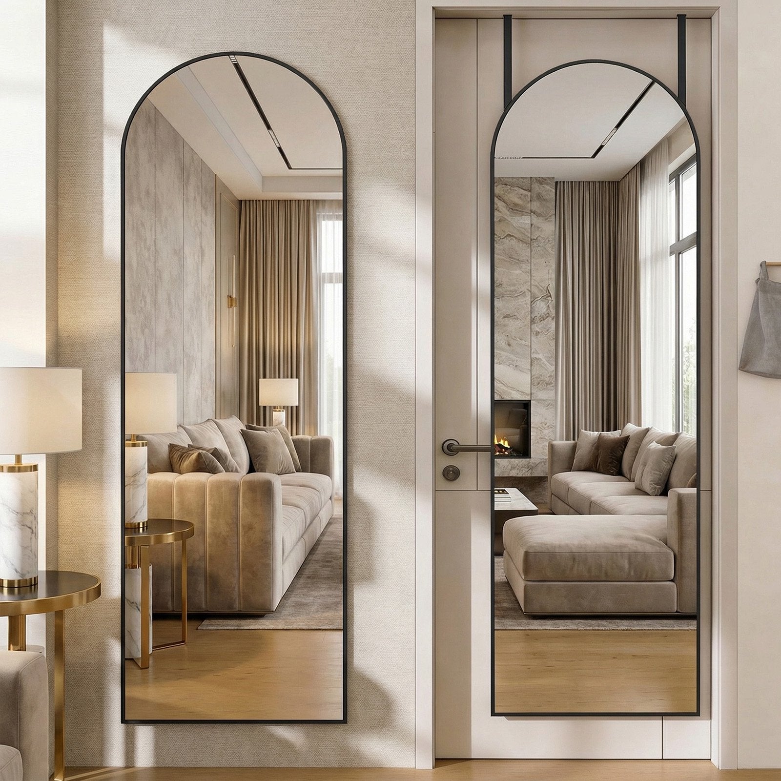 JIOABL 47x14 Door Hanging Mirror Rectangle(Arched) Full Body Length, Wall Mounted Aluminum Alloy Frame Dressing Make-up Mirror, Space-Saving for Entryway Bedroom Bathroom Living Room