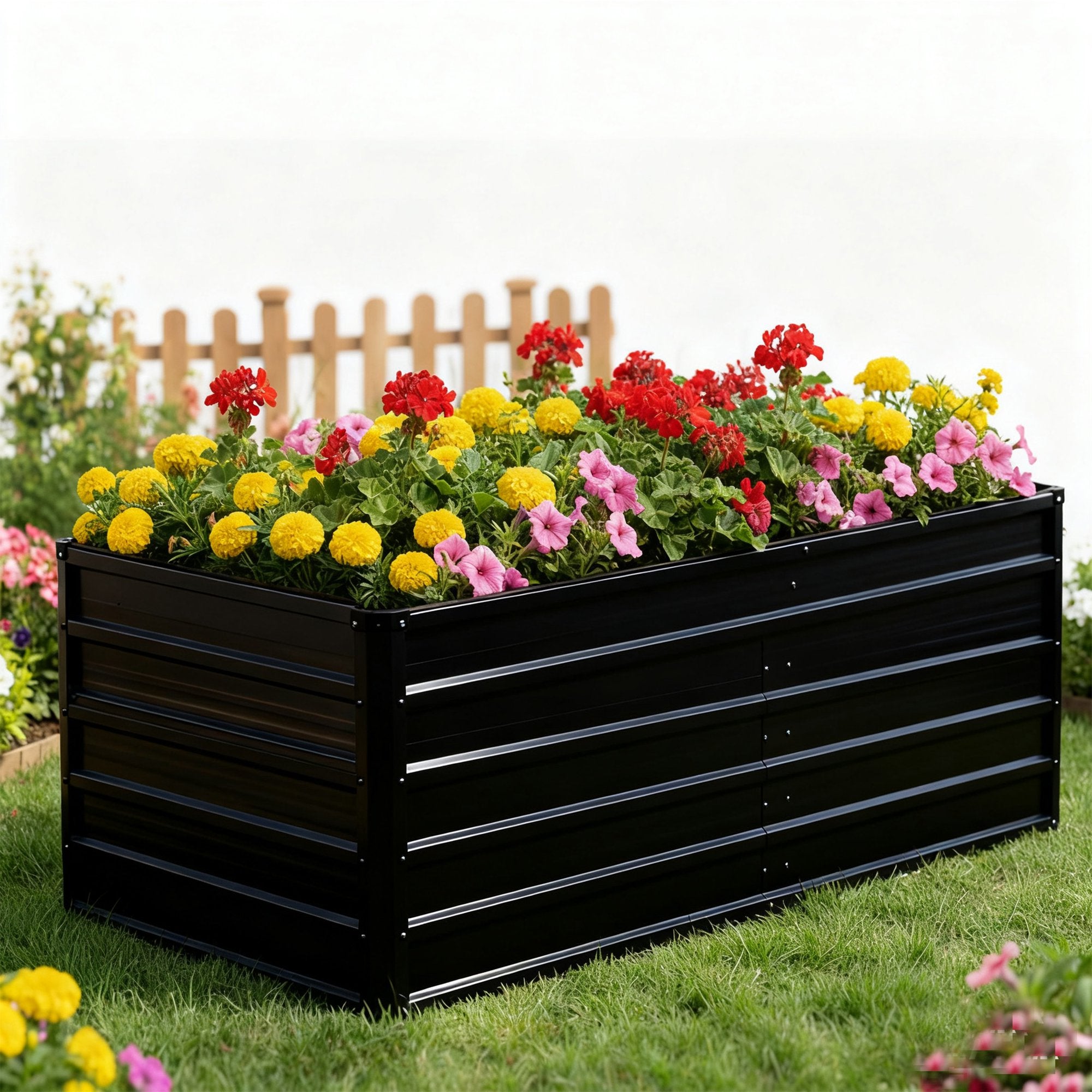 EDX Outdoor Metal Raised Garden Bed 6x3x2FT, Steel with Support Bars, Rust-Resistant Coating, Open Base for Drainage