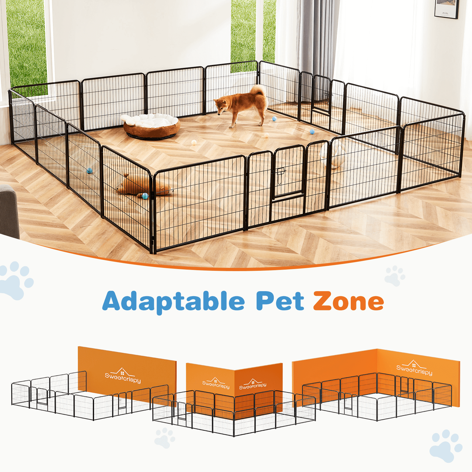 edx Dog Playpen - Collapsible Portable Pet Pen, High Metal Sport Puppy Pen with Gate for Garden, Patio, RV Camping