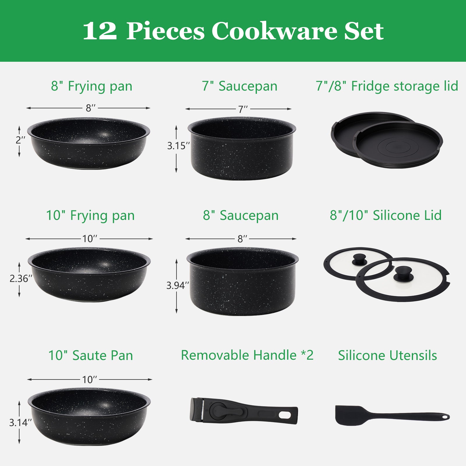 12-piece Non-Stick Cookware Set - Essential Pots and Pans with Detachable Handles for Convenient Cooking