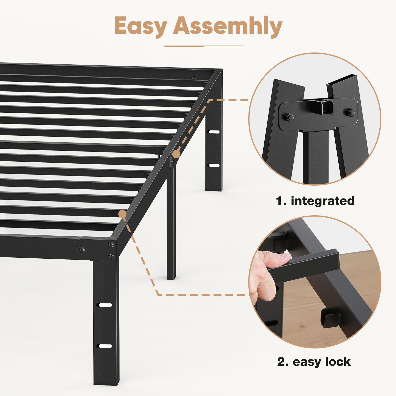 ZUNMOS 14 Inches Twin Bed Frame, Heavy Duty Metal Platform with Storage Space Under Frame, No Box Spring Needed Twin Size Bed Frame, Black