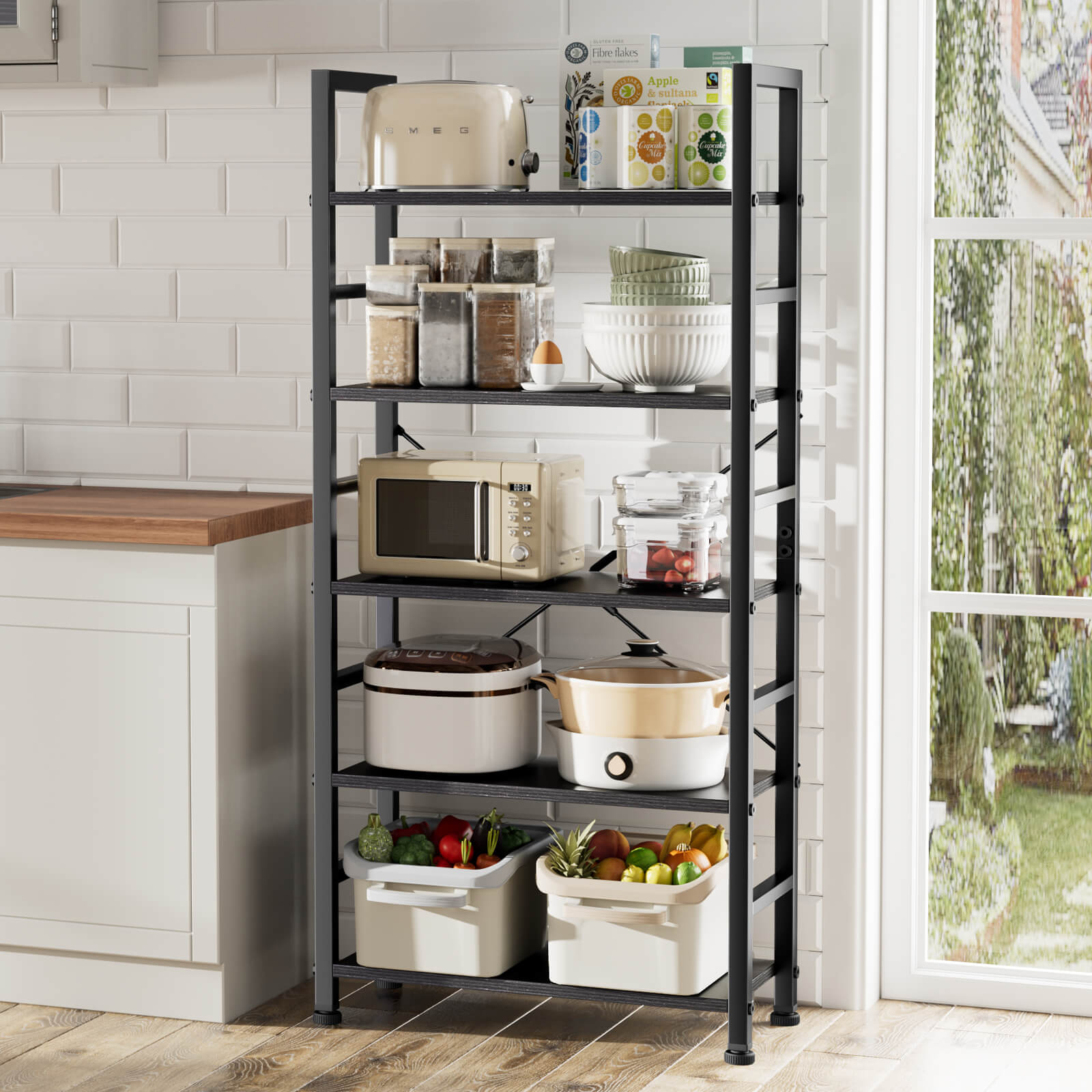 5-Tier Bookcase - Tall Bookshelf Modern Book Case for Books, Garage Kit, CDs, Movies, for Bedroom Home Office Kitchen Living Room