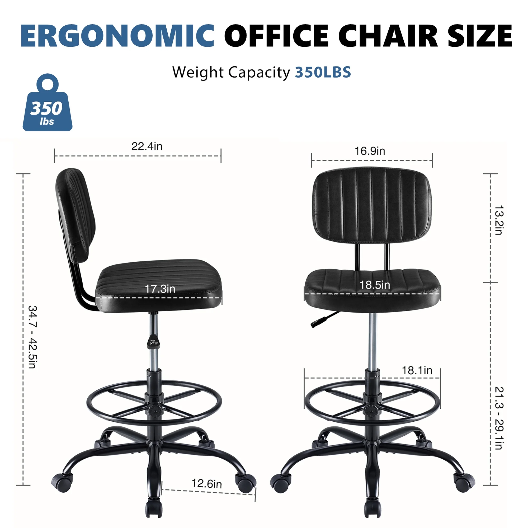 edx Adjustable Height & Foot Rest Office Desk Chairs with Backrest, PU Leather Modern Rolling Stool with Wheels 360°Swivel Task Chair for Home Office Bar Kitchen Shop