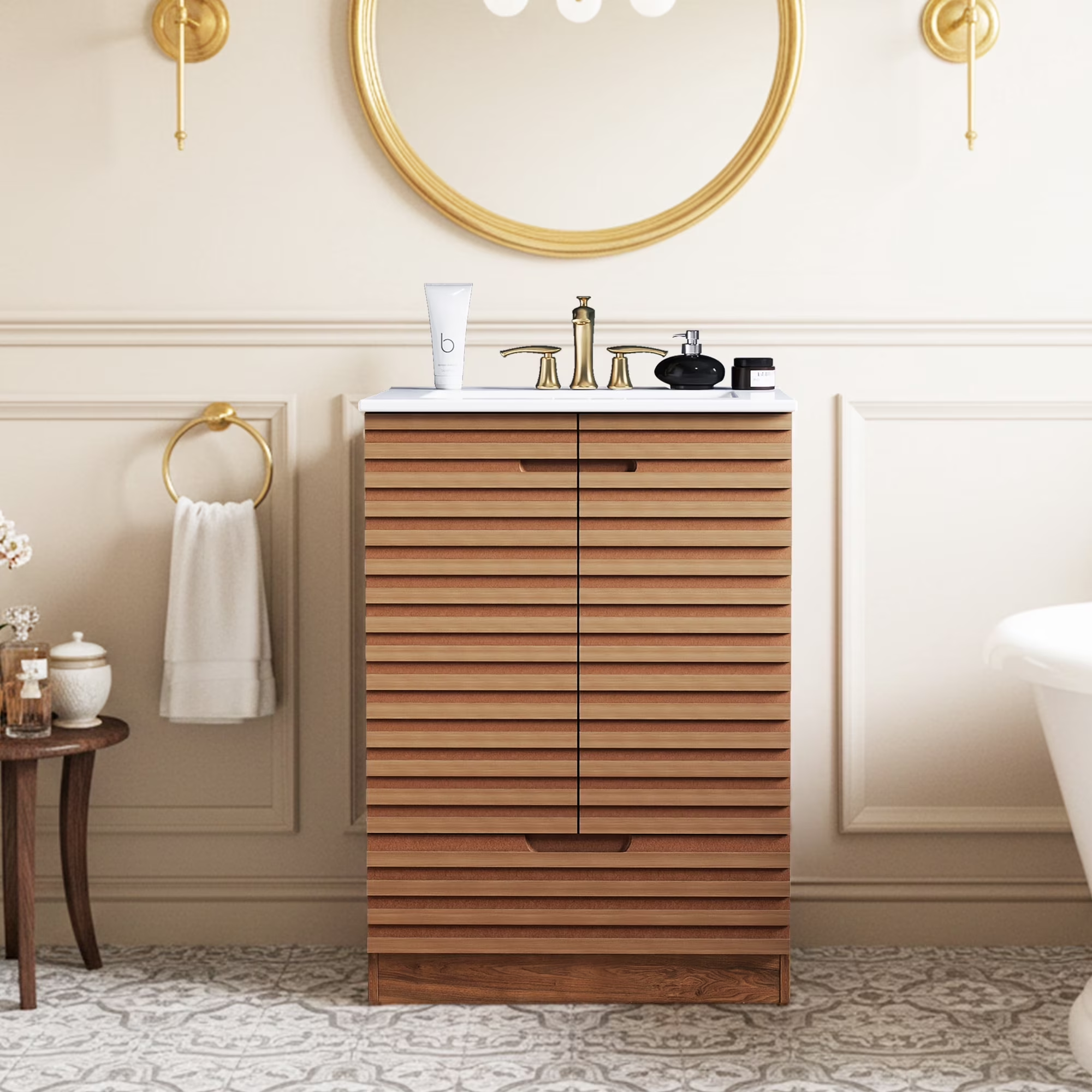 EDX Bathroom Vanity Cabinet, Freestanding Modern Cabinet Vanity with Sink, Soft-Closing Doors,White