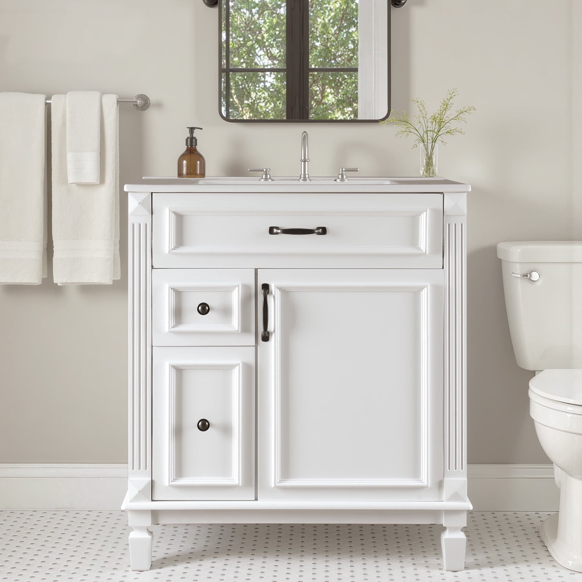 EDX Bathroom Vanity Cabinet, Freestanding Modern Cabinet Vanity with Sink, Soft-Closing Doors,White