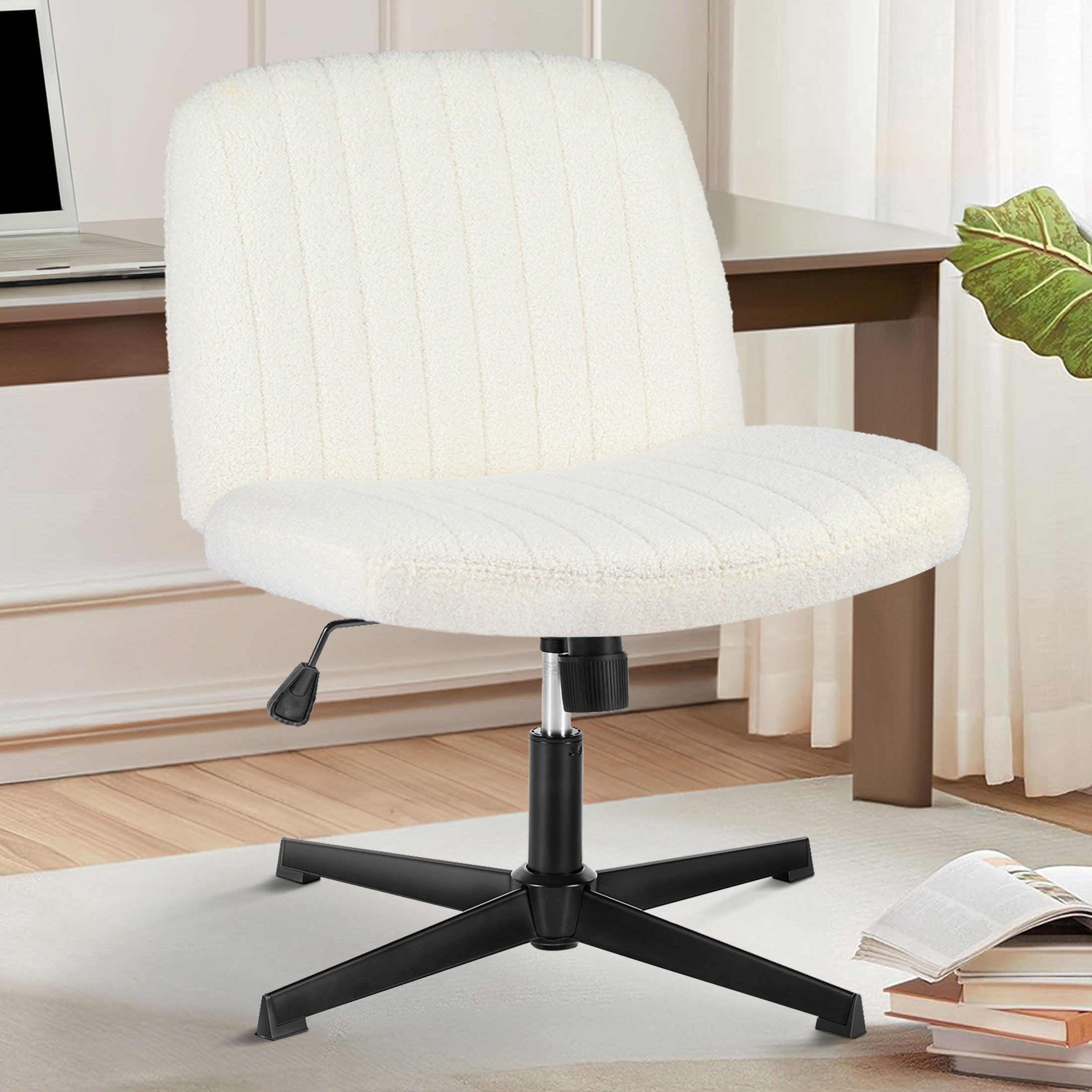 edx Office Chair Armless Criss Cross Legged Chair, Comfy Home Office Desk Chairs, Adjustable Swivel Padded Fabric Vanity Task Computer Chair