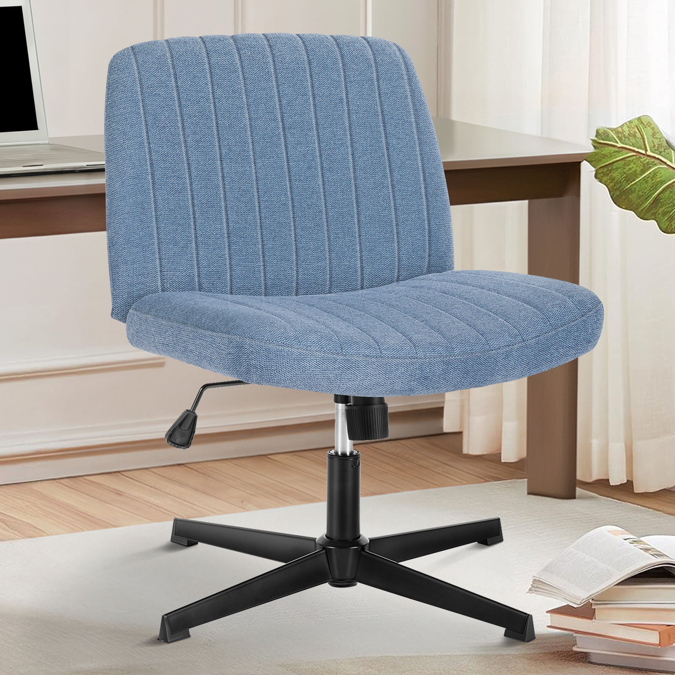 edx Office Chair Armless Criss Cross Legged Chair, Comfy Home Office Desk Chairs, Adjustable Swivel Padded Fabric Vanity Task Computer Chair