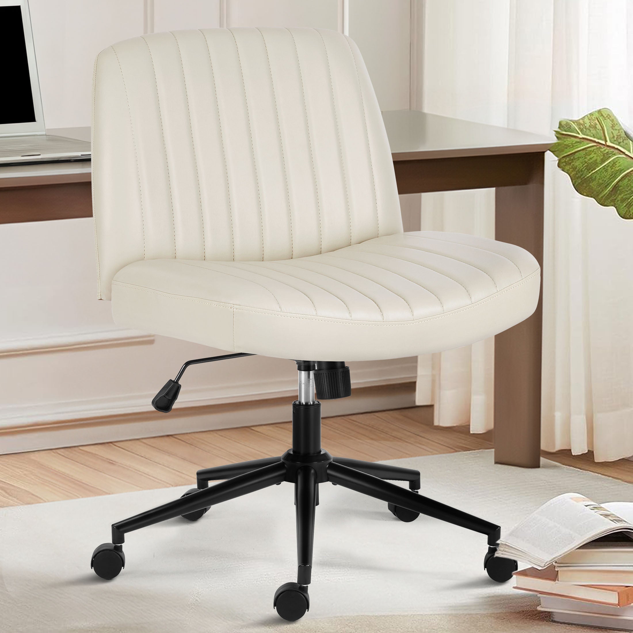 edx Office Chair Armless Criss Cross Legged Chair, Comfy Home Office Desk Chairs, Adjustable Swivel Padded Fabric Vanity Task Computer Chair