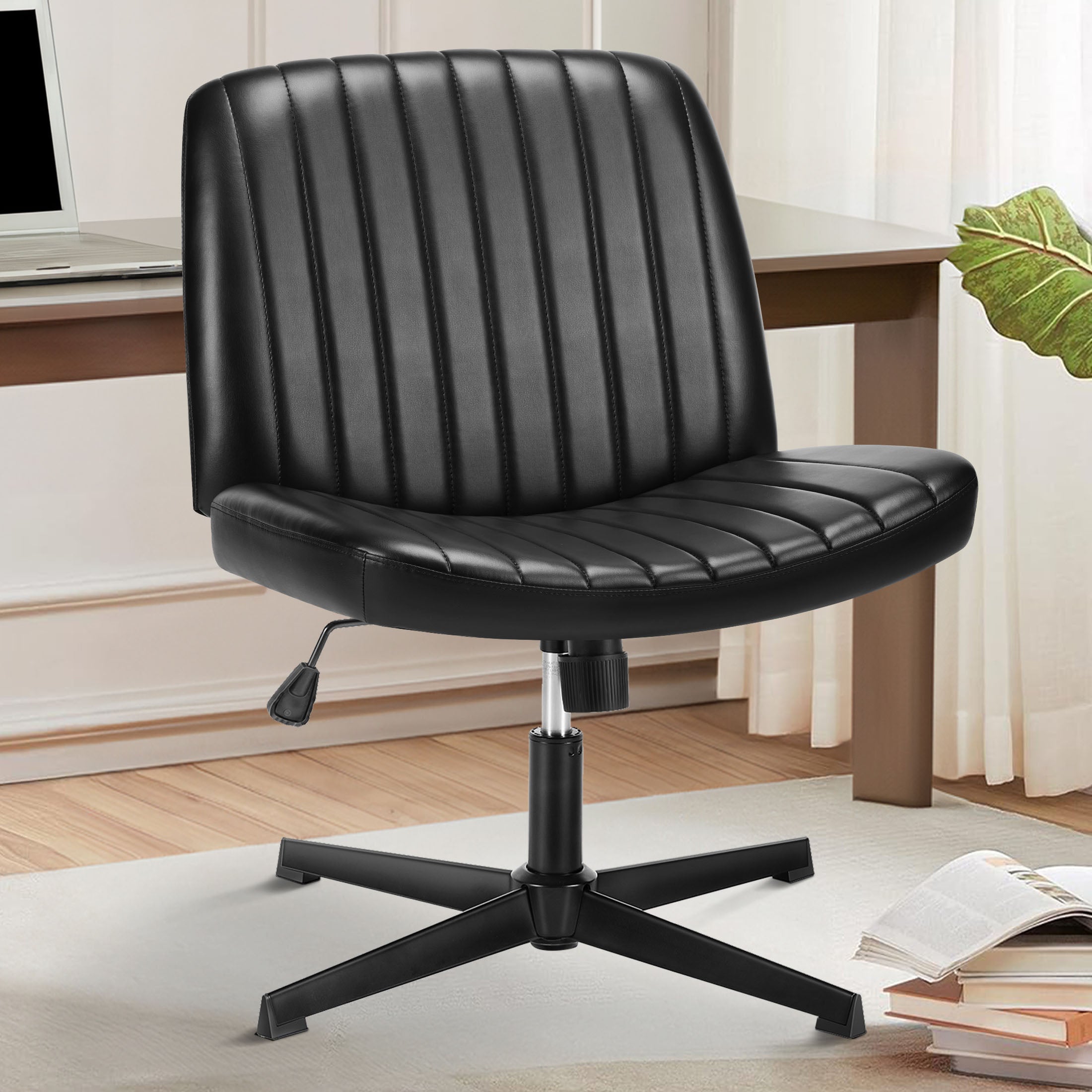 edx Office Chair Armless Criss Cross Legged Chair, Comfy Home Office Desk Chairs, Adjustable Swivel Padded Fabric Vanity Task Computer Chair